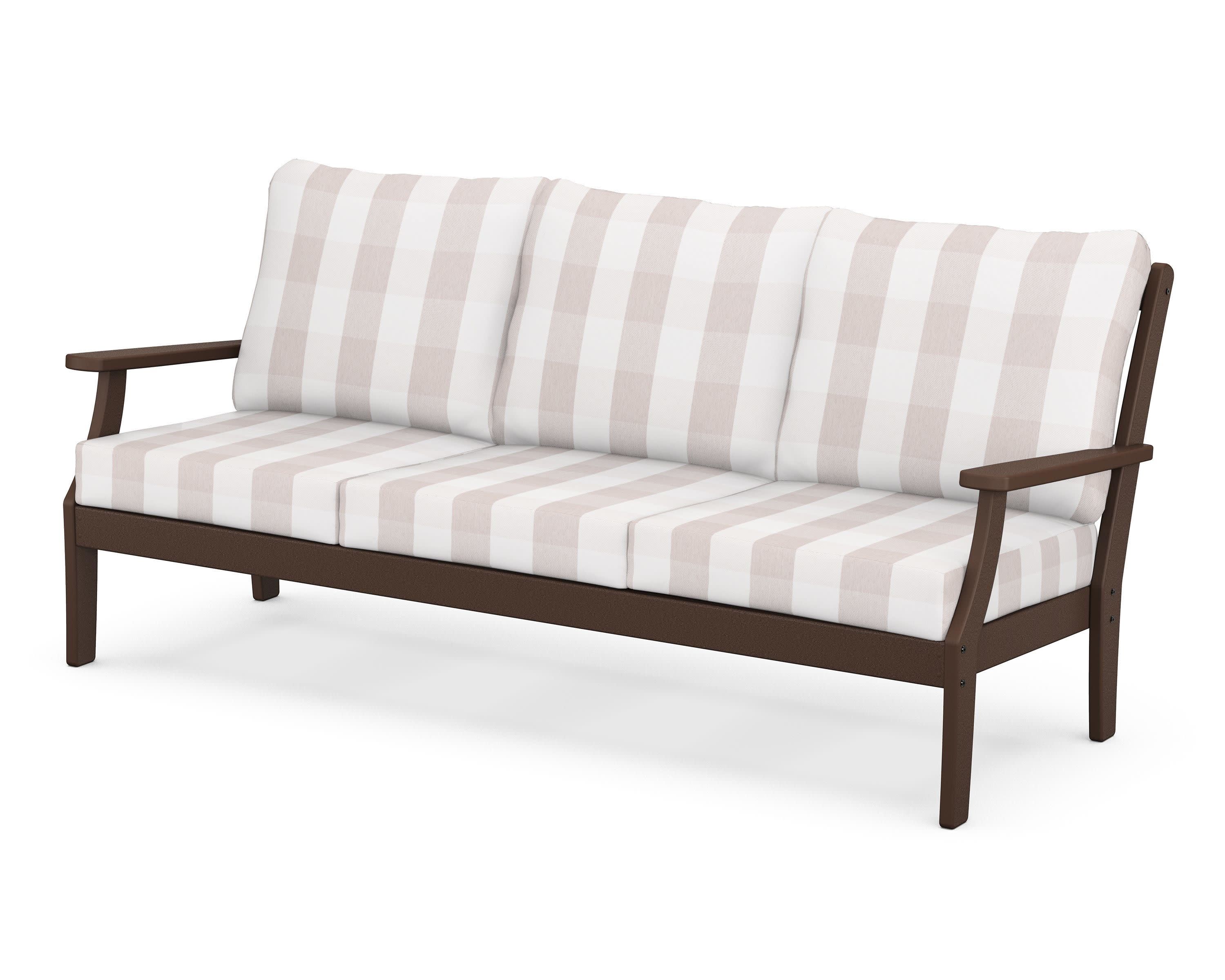 Braxton Deep Seating Sofa in Mahogany / Buffalo Plaid Dune Burlap