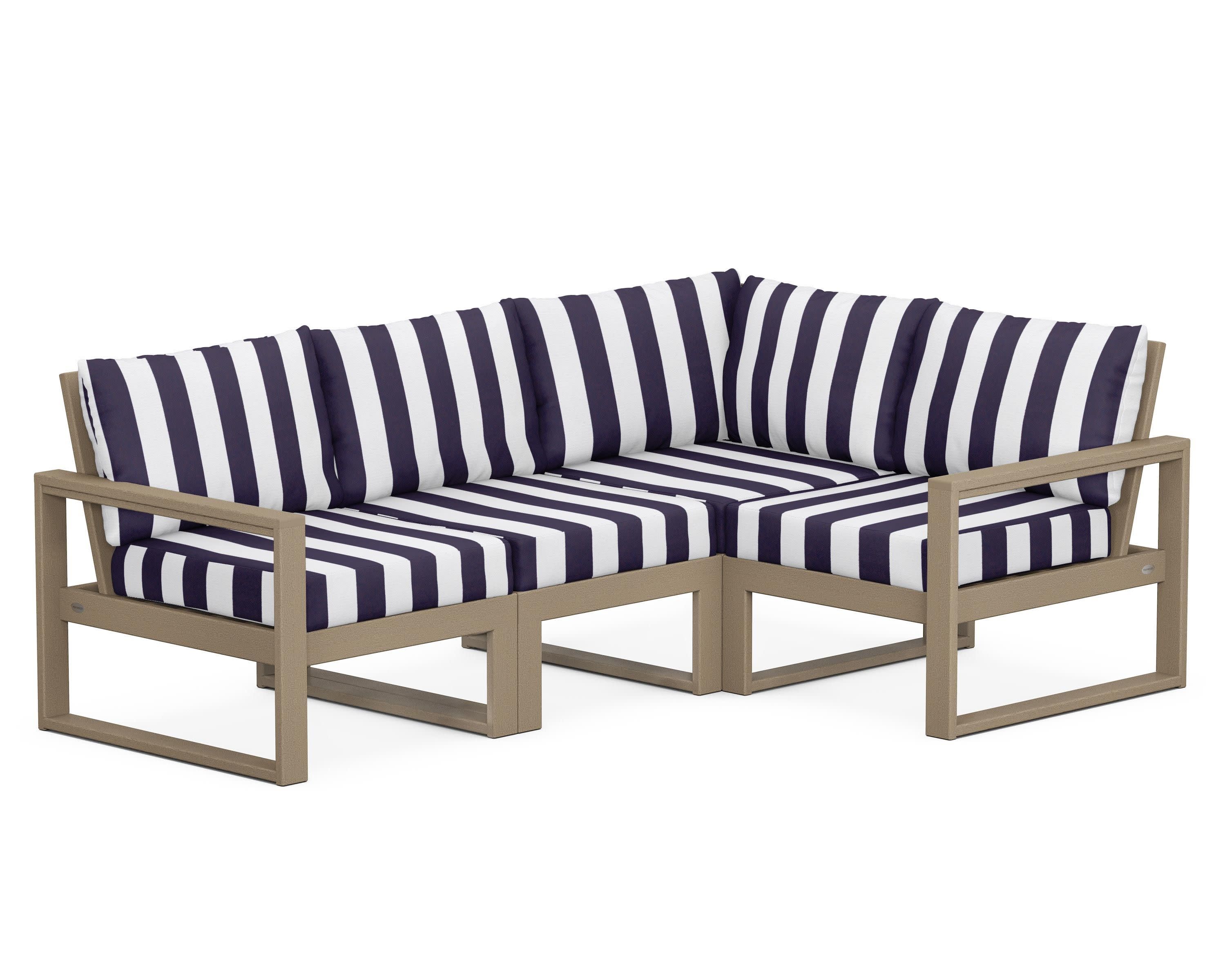 EDGE 4-Piece Modular Deep Seating Set in Vintage Sahara / Cabana Stripe Navy