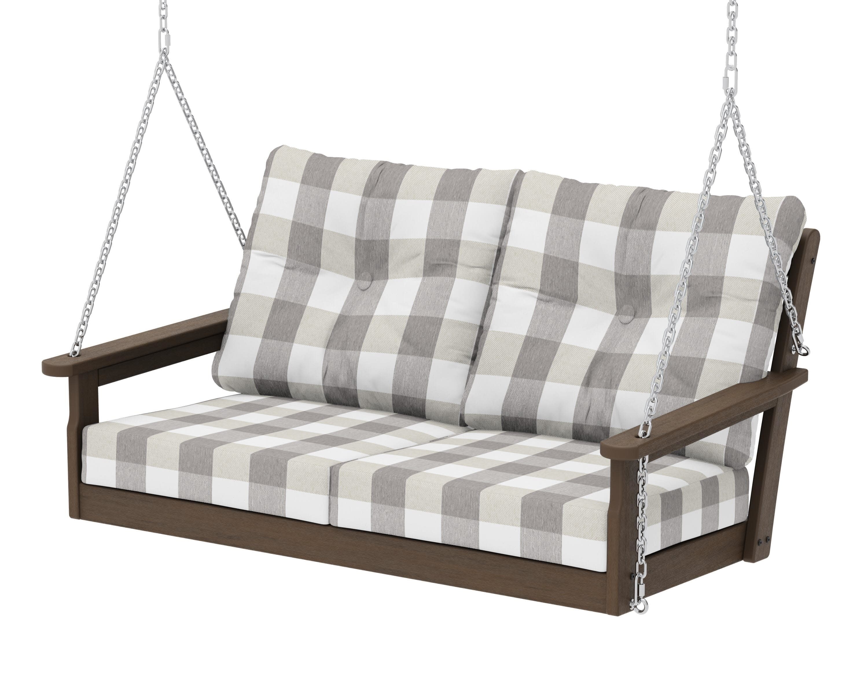 Vineyard Deep Seating Swing in Kona / Buffalo Plaid Grey Mist