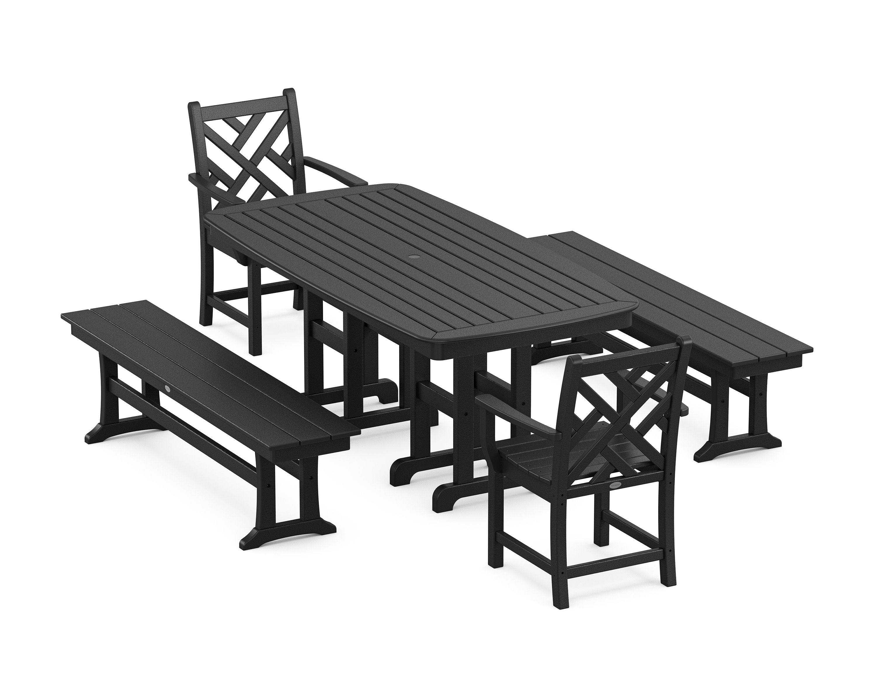 Chippendale 5-Piece Dining Set with Benches in Black