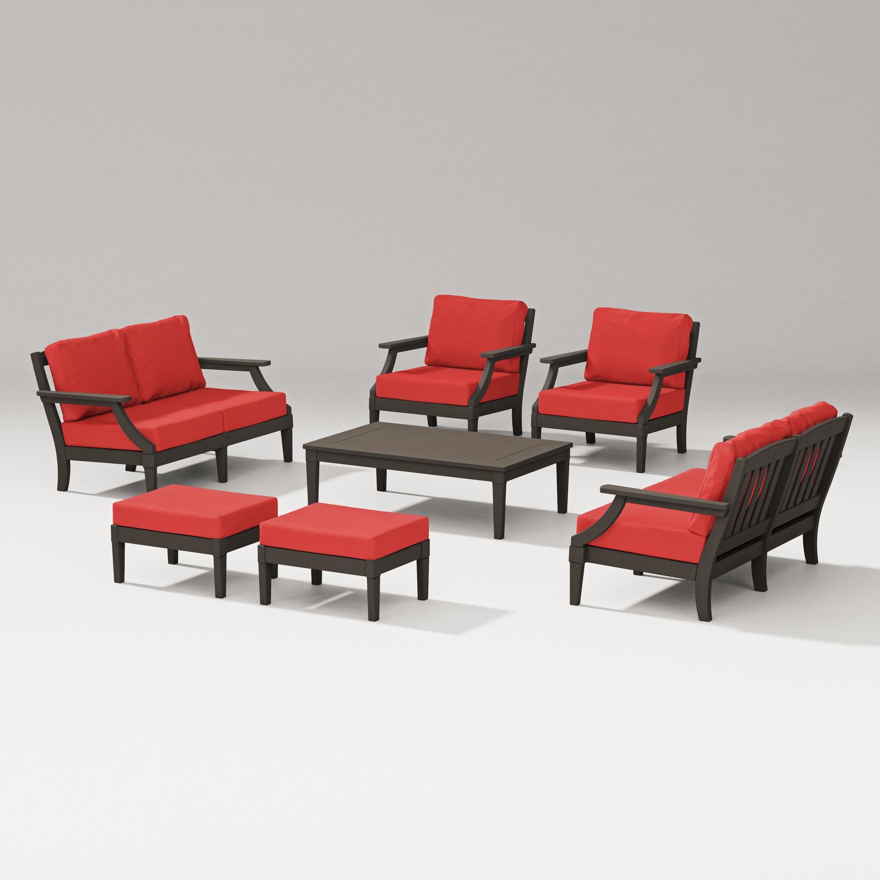 Estate 7-Piece Lounge Loveseat Set in Vintage Coffee / Crimson Linen