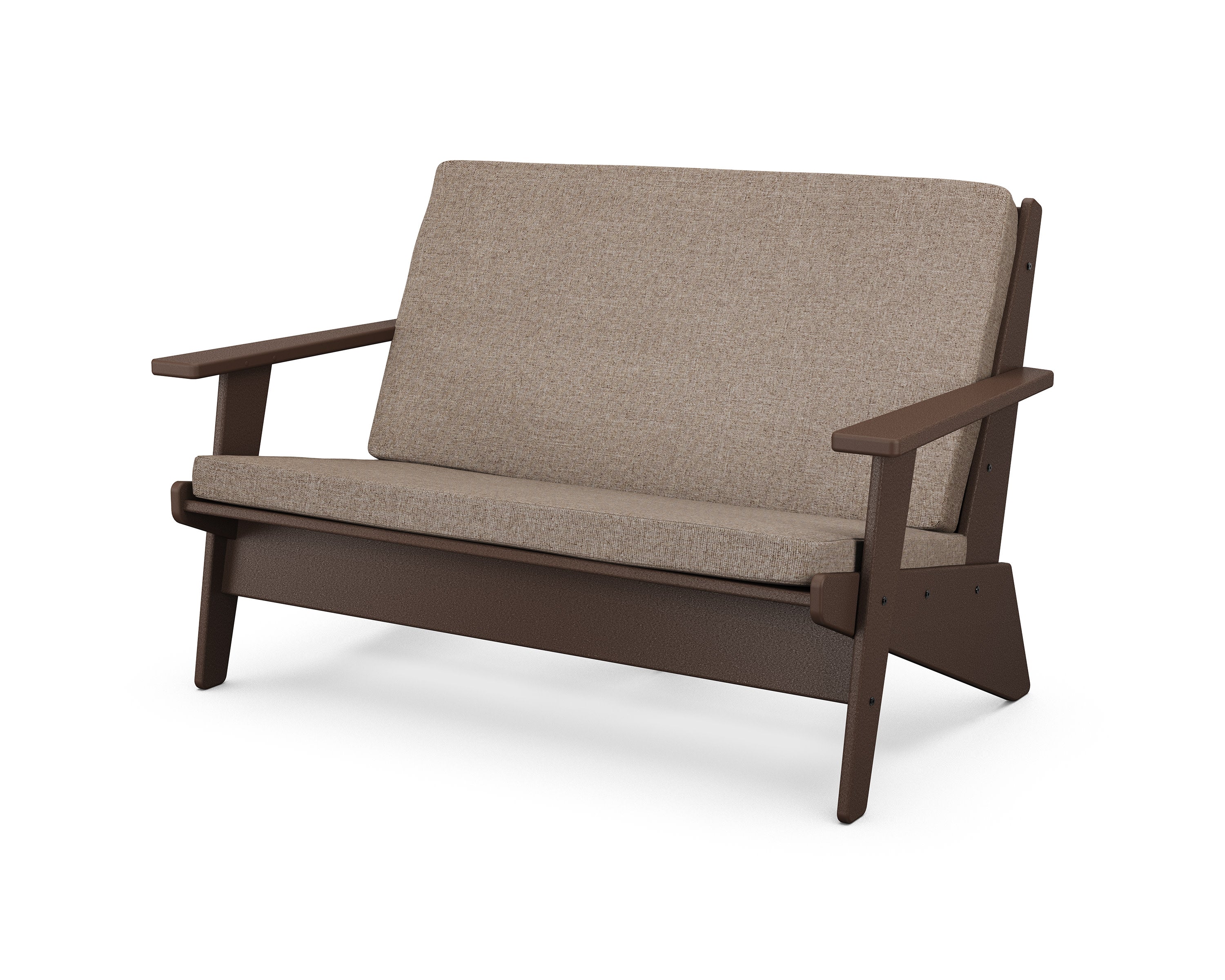 Riviera Modern Lounge Loveseat in Mahogany / Spiced Burlap