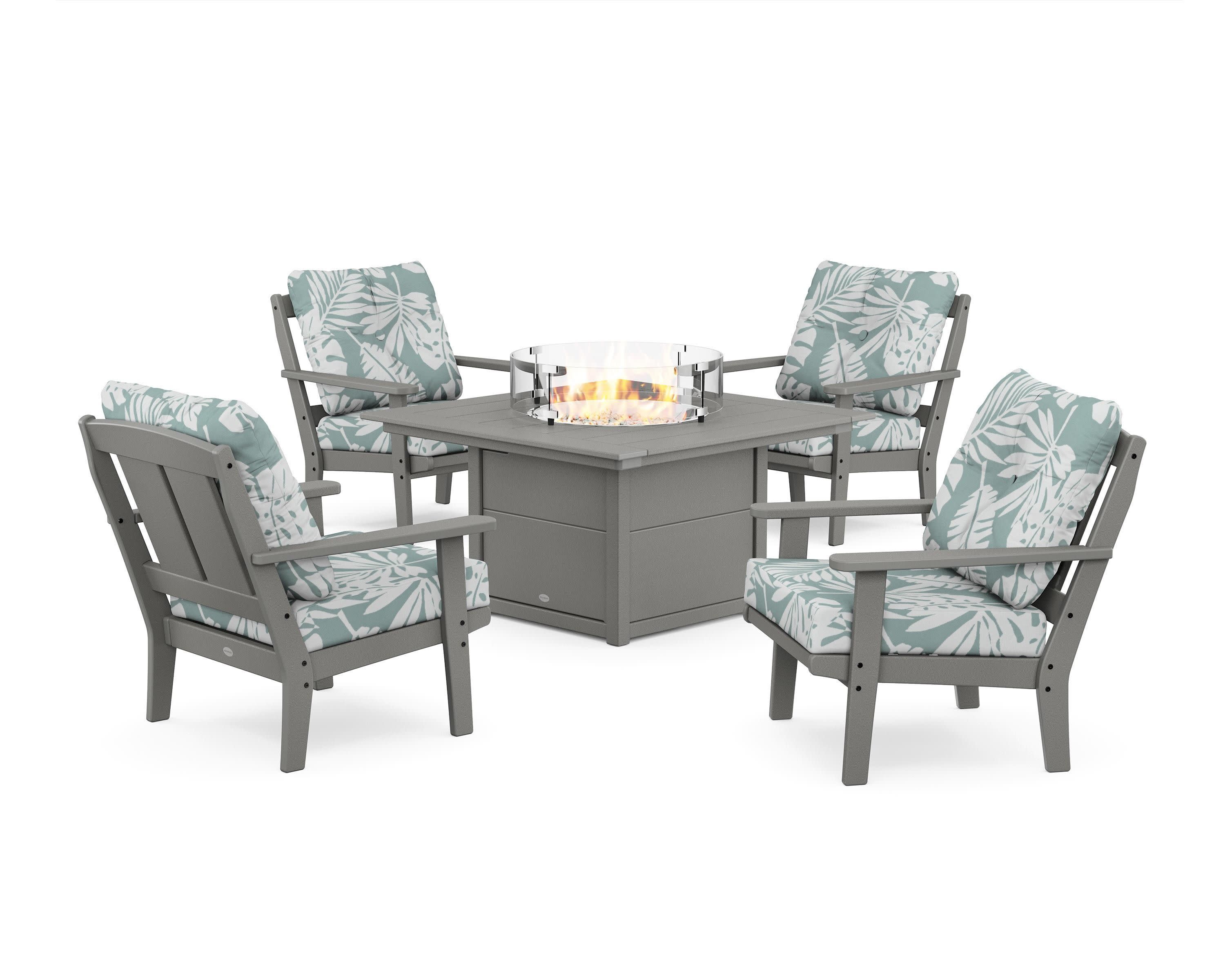 Mission 5-Piece Deep Seating Set with Fire Pit Table in Slate Grey / Leaf Glacier Spa
