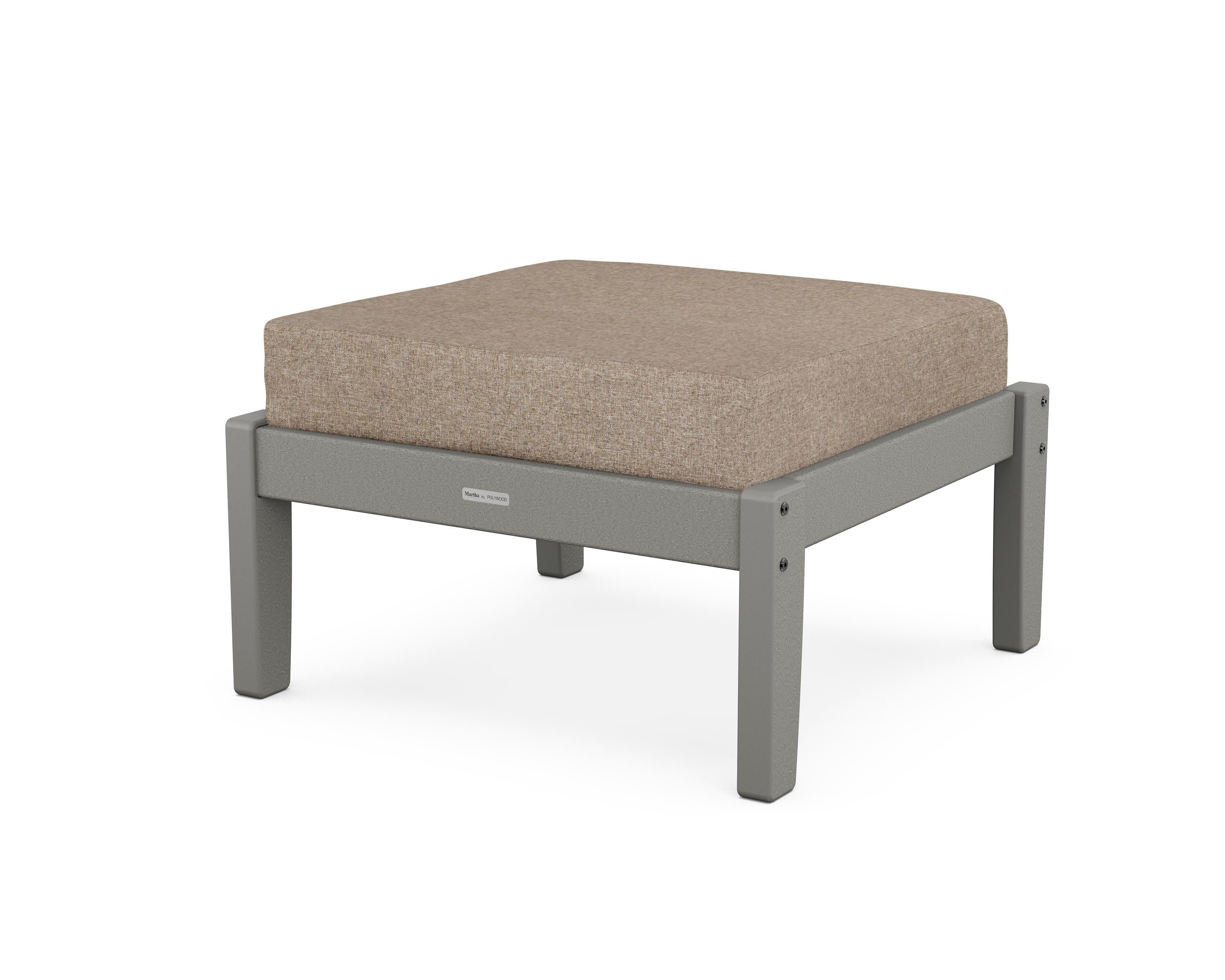 Chinoiserie Deep Seating Ottoman in Slate Grey / Spiced Burlap