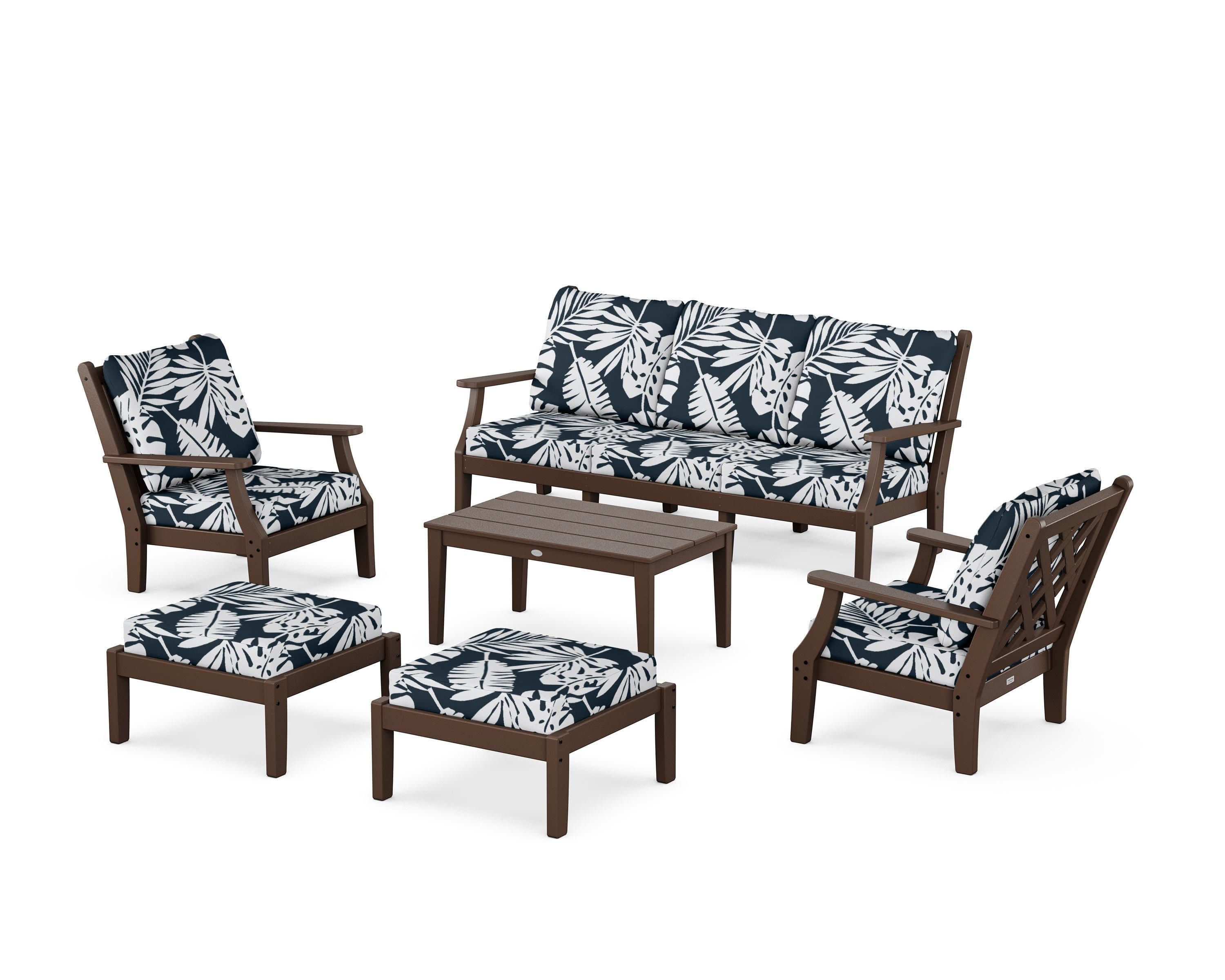 Wovendale 6-Piece Lounge Sofa Set in Mahogany / Leaf Marine Indigo