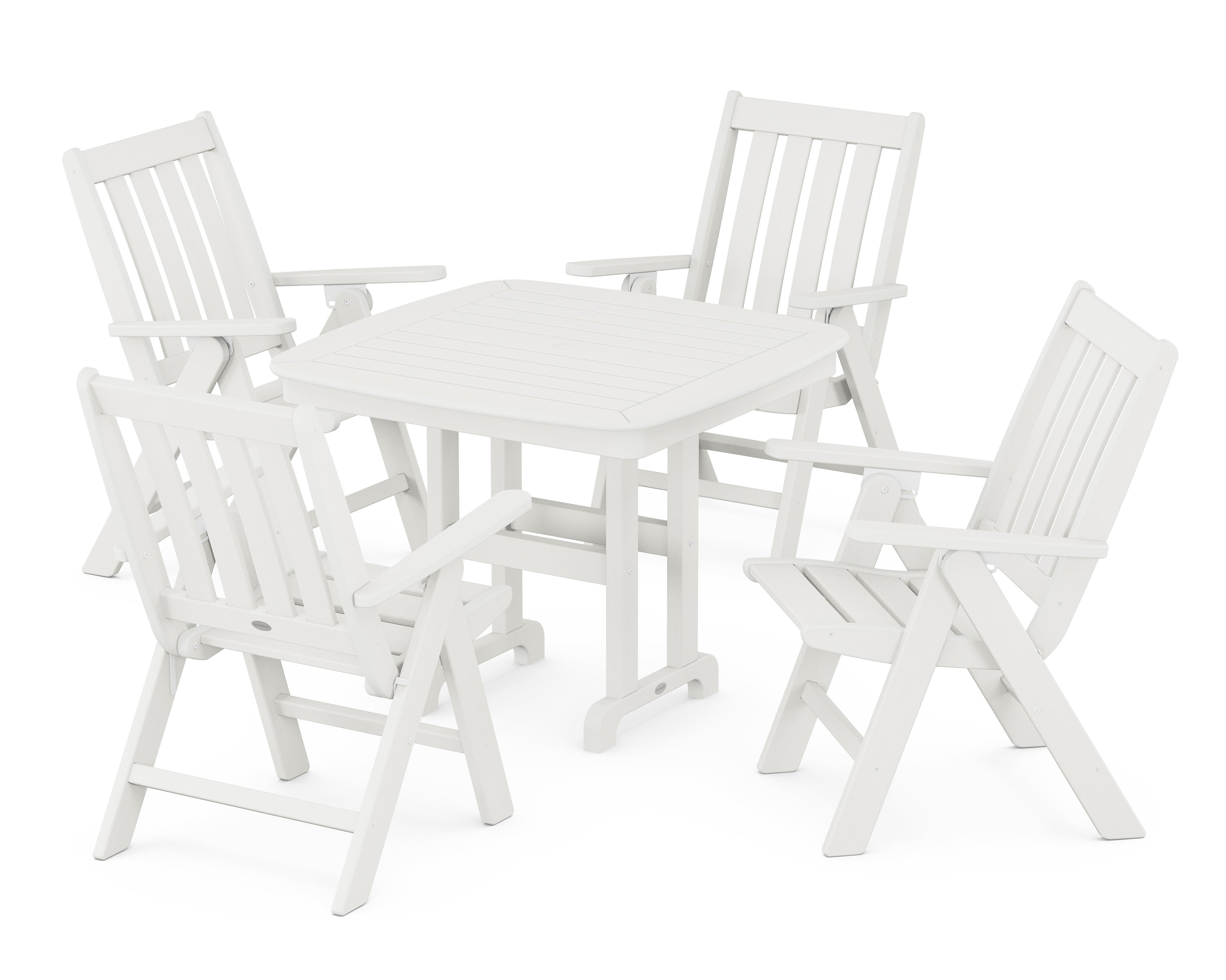 Vineyard Folding Chair 5-Piece Dining Set in Vintage White