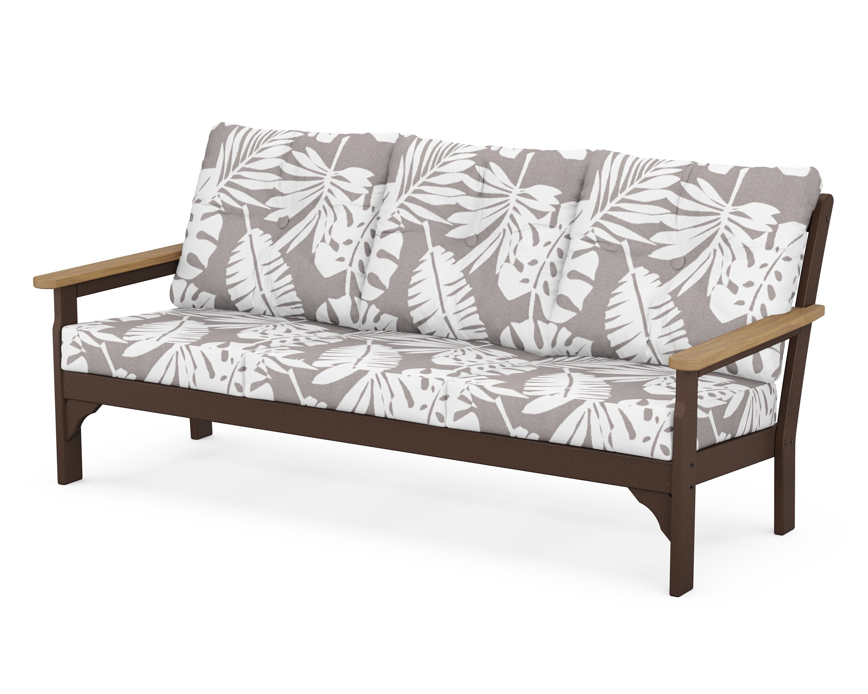 Vineyard Deep Seating Sofa in Mahogany / Natural / Leaf Grey Mist