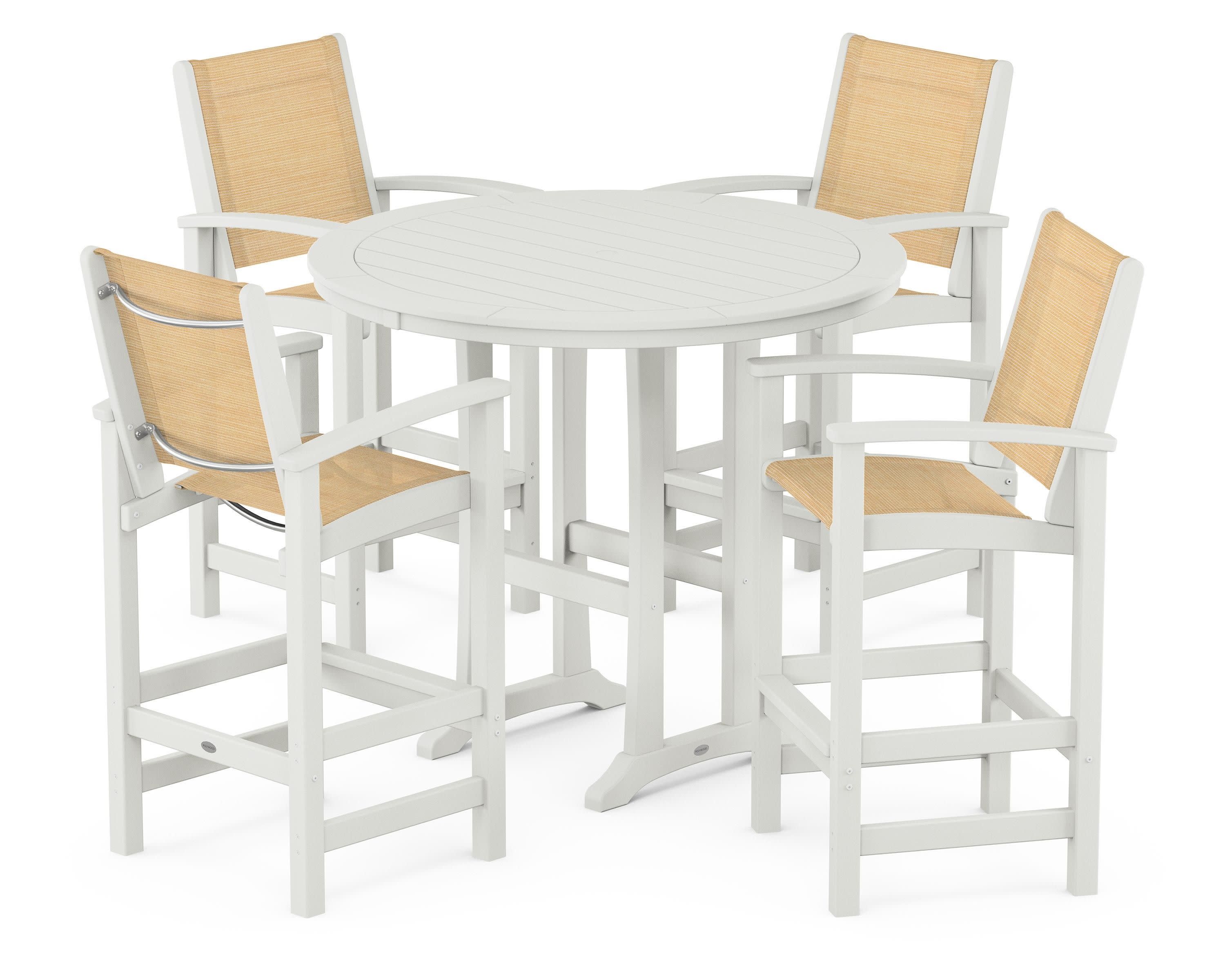 Coastal 5-Piece Nautical Trestle Bar Set in Vintage White / Dupioni Apricot Sling