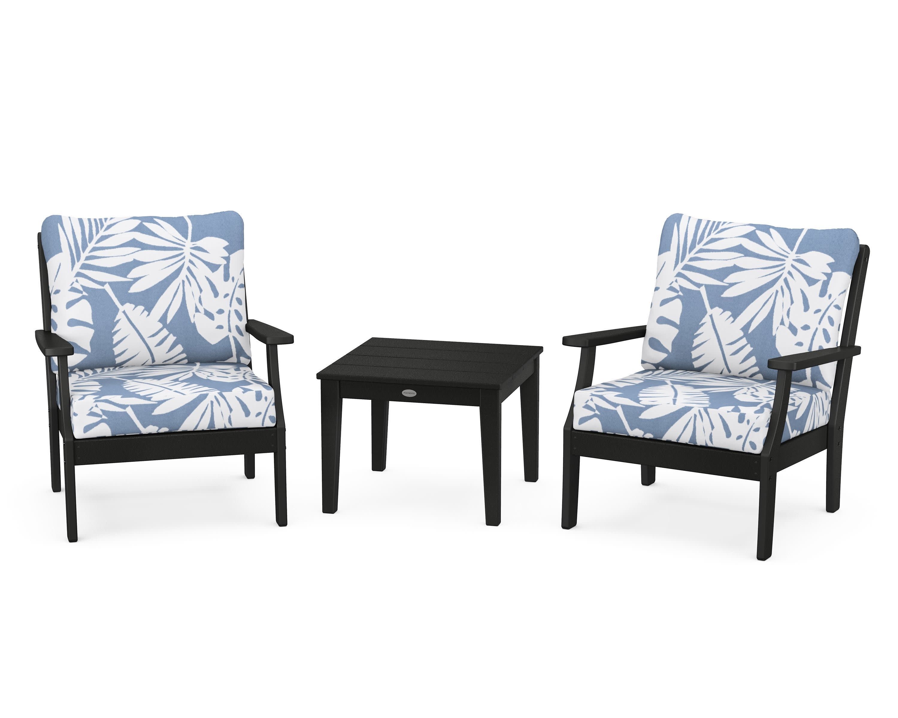 Braxton 3-Piece Deep Seating Set in Black / Leaf Sky Blue