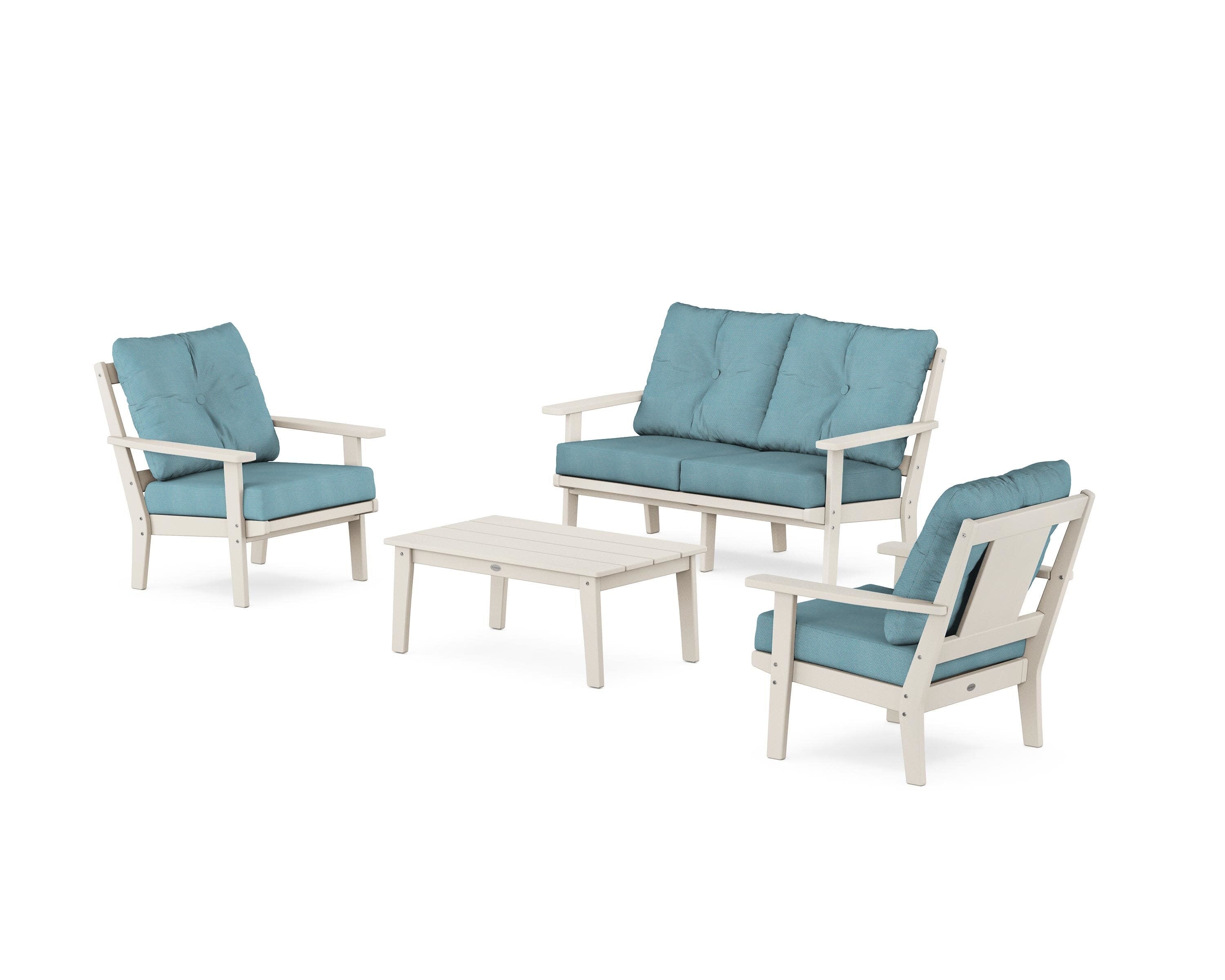 Prairie 4-Piece Deep Seating Set with Loveseat in Sand / Lattice Sky Blue