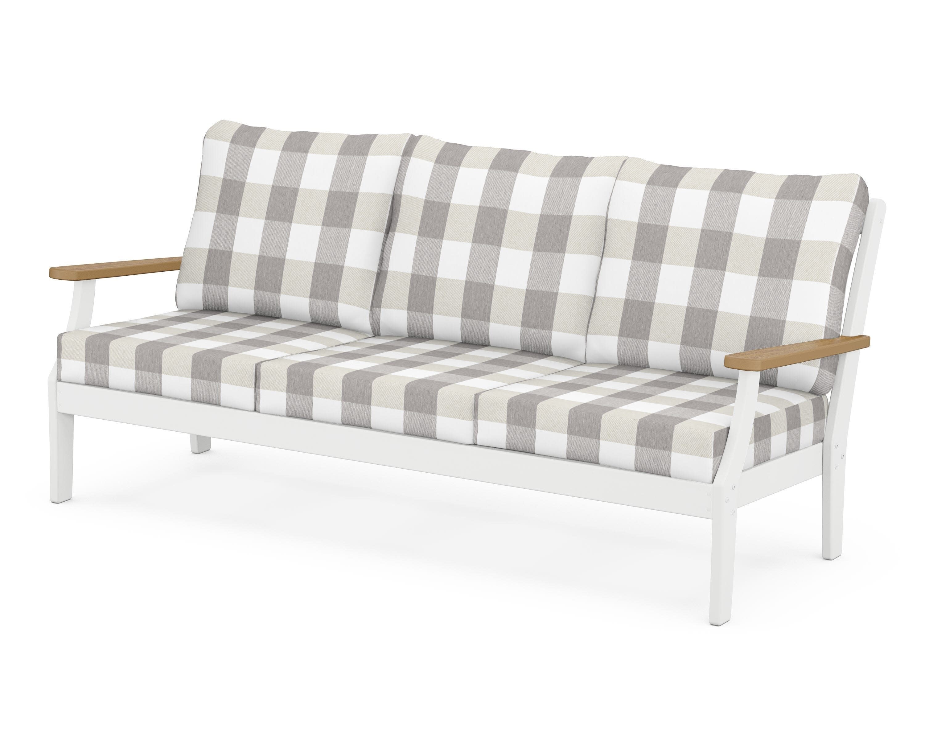 Braxton Deep Seating Sofa in White / Natural / Buffalo Plaid Grey Mist