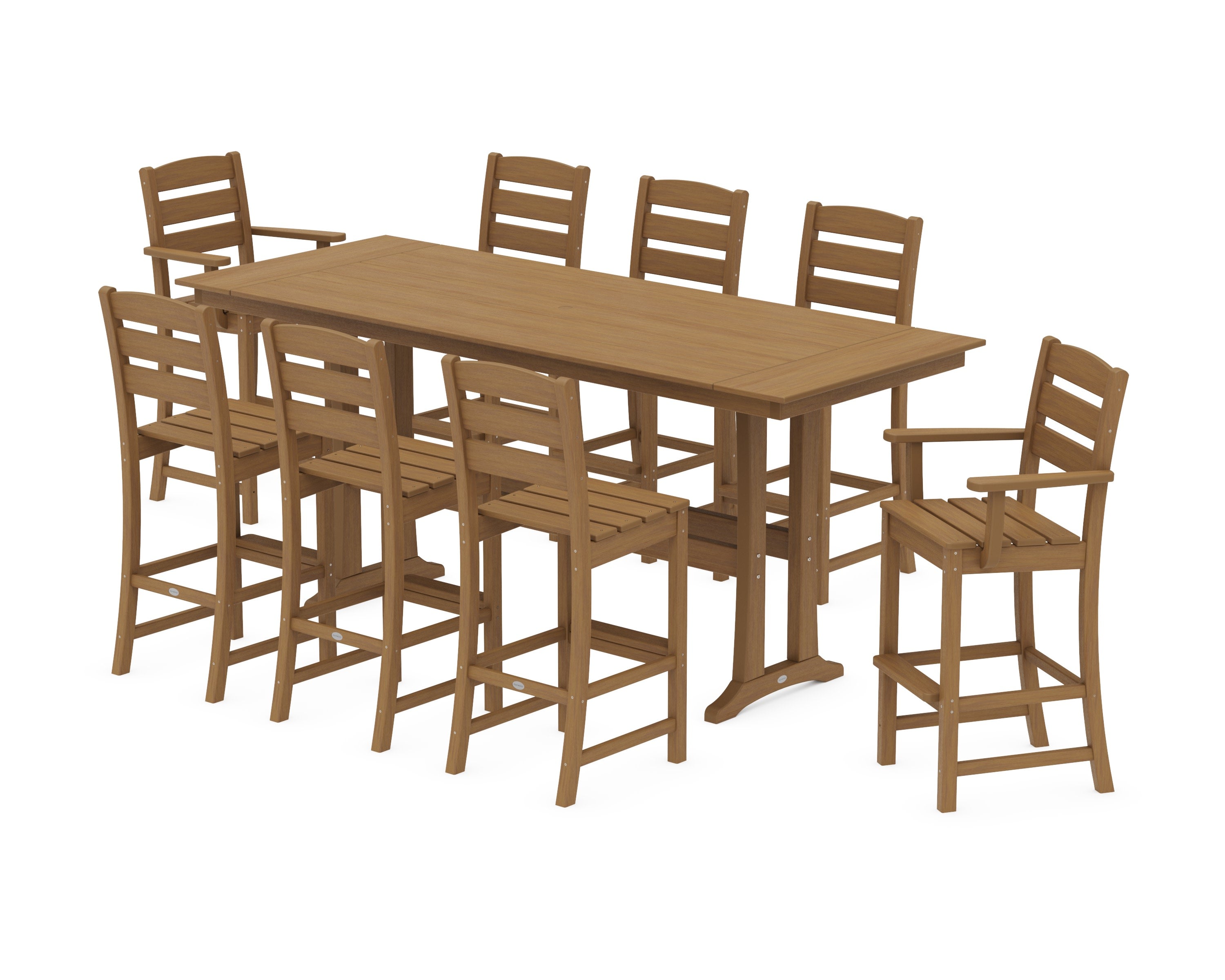 Lakeside 9-Piece Farmhouse Bar Set with Trestle Legs in Natural