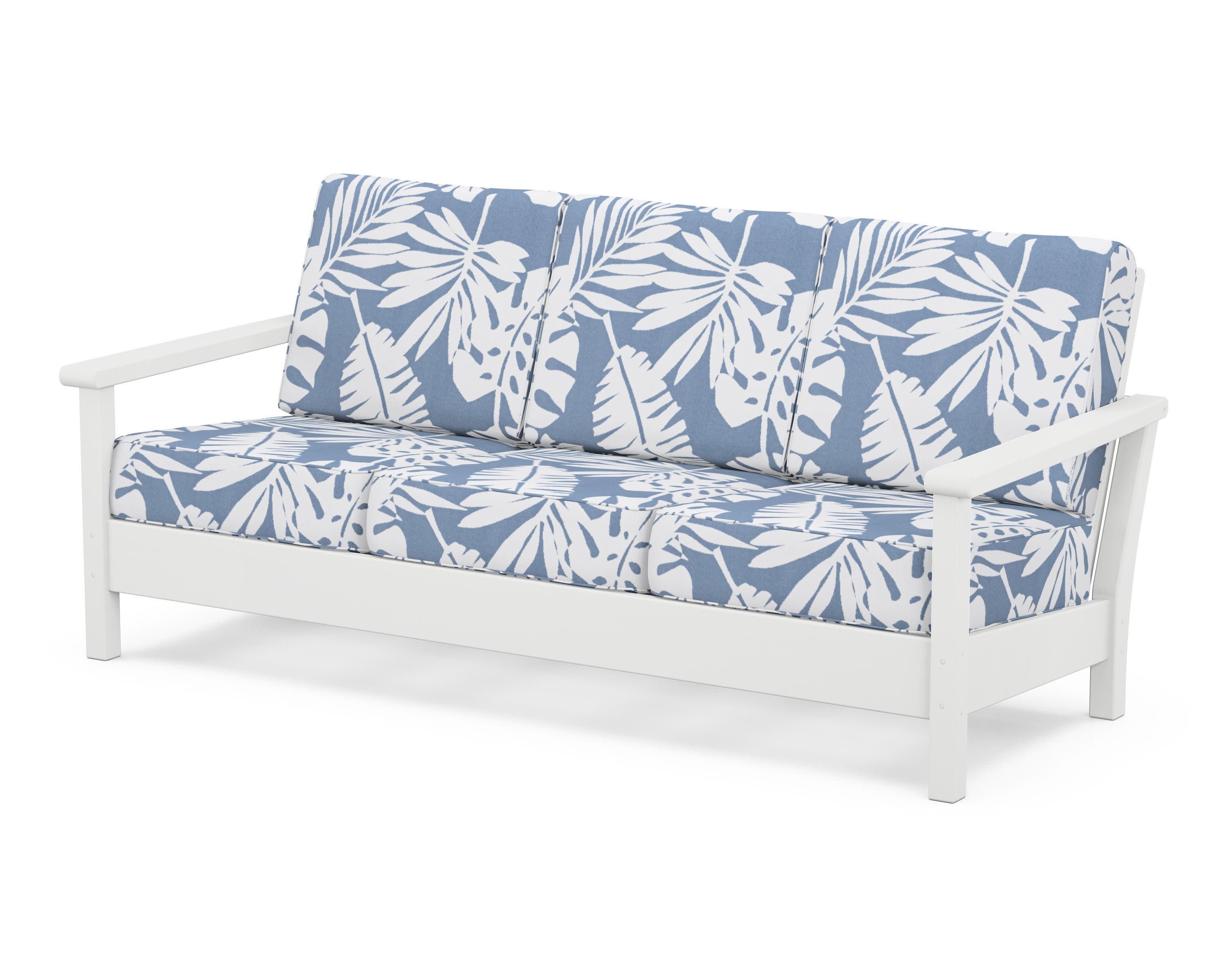 Harbour Deep Seating Sofa in White / Leaf Sky Blue