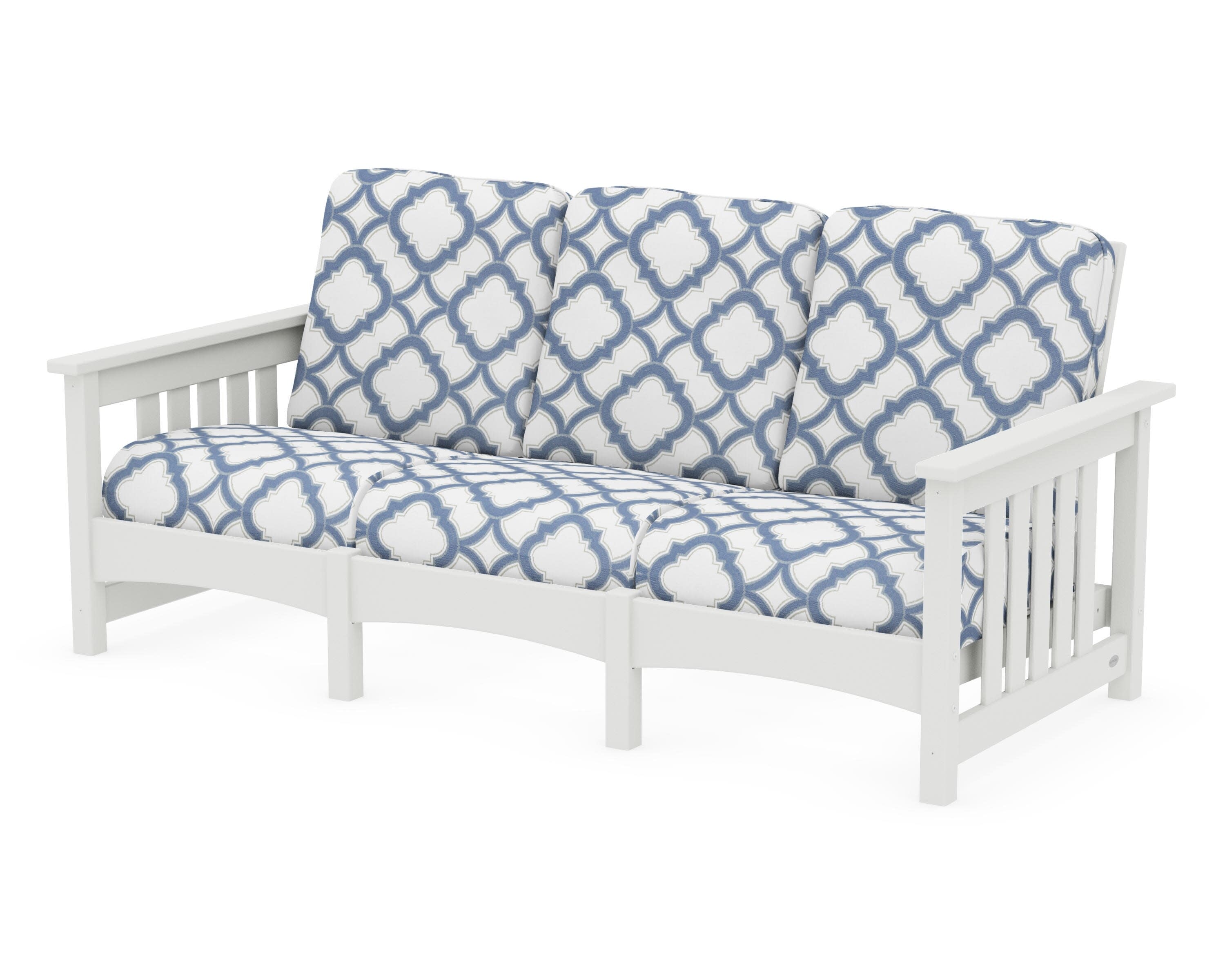 Club Mission Sofa in Vintage White / Trellis Sky Blue