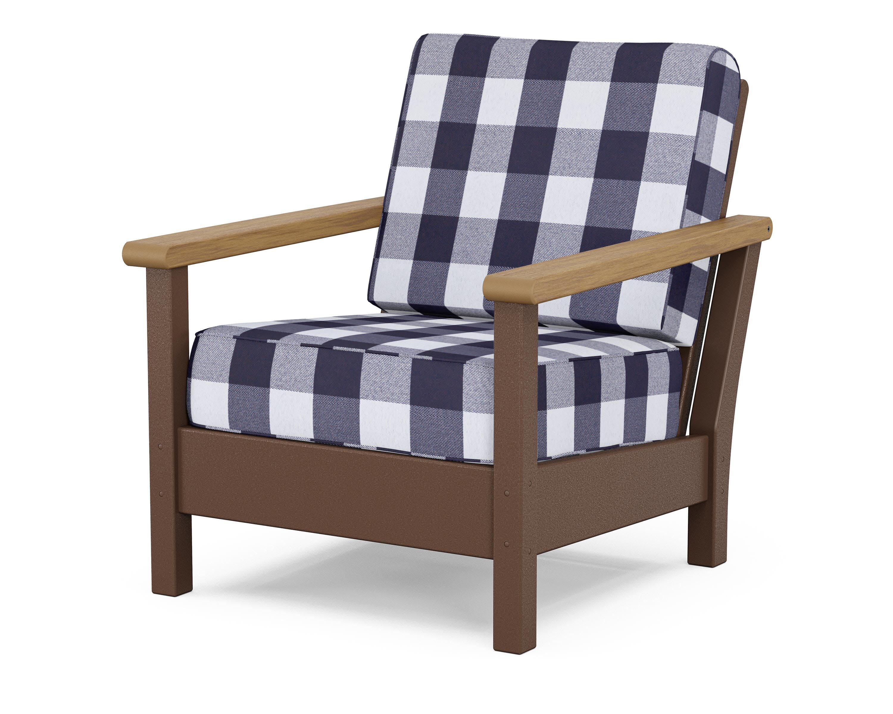 Harbour Deep Seating Chair in Mahogany / Natural / Buffalo Plaid Navy