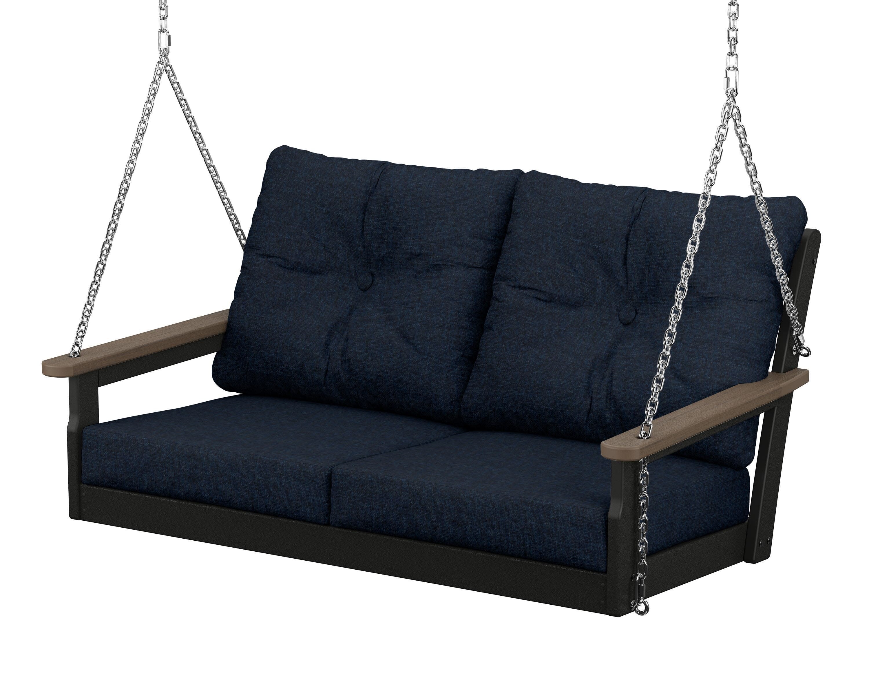 Vineyard Deep Seating Swing in Black / Kona / Marine Indigo