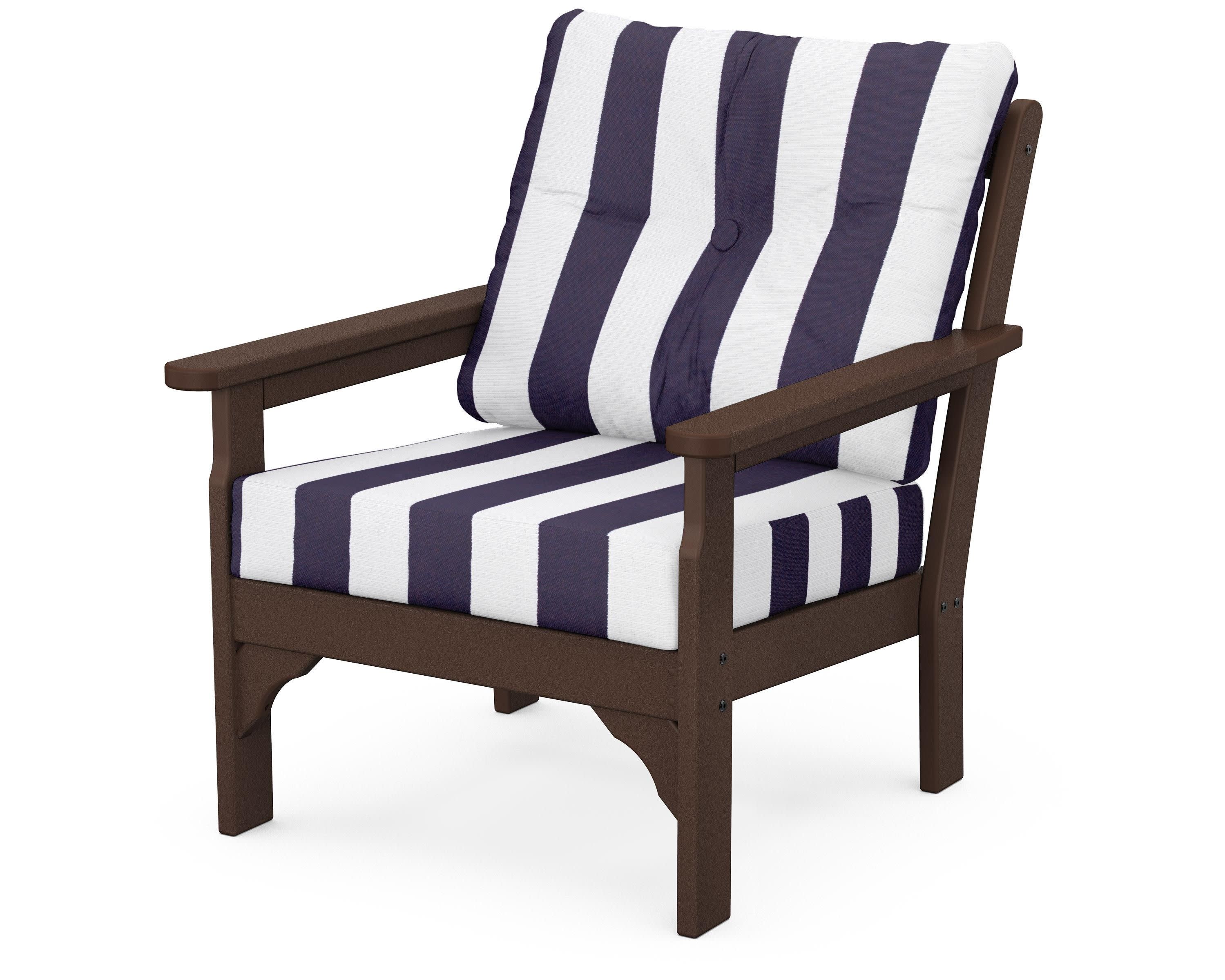 Vineyard Deep Seating Chair in Mahogany / Cabana Stripe Navy