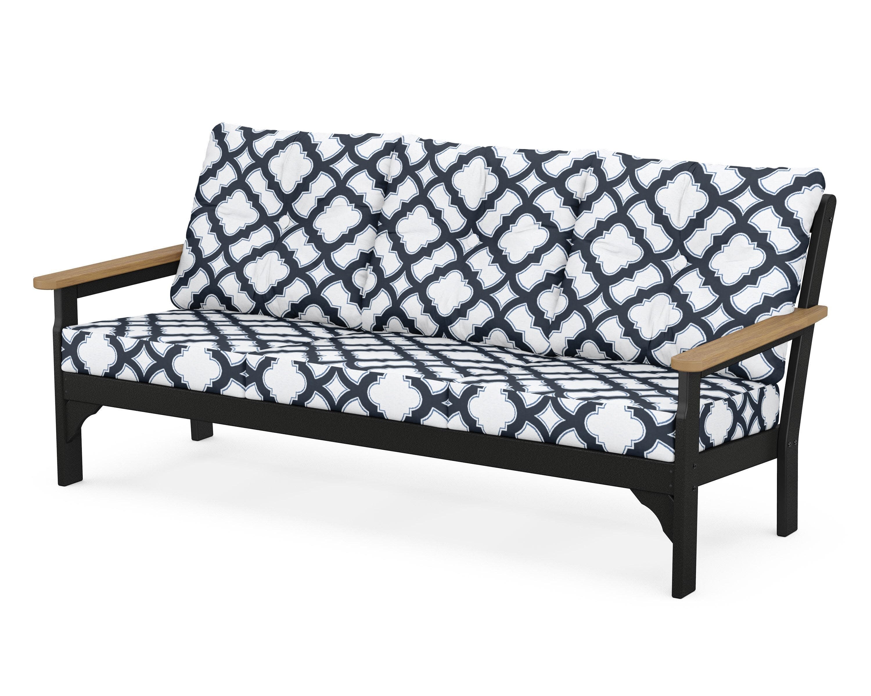 Vineyard Deep Seating Sofa in Black / Natural / Trellis Marine Indigo