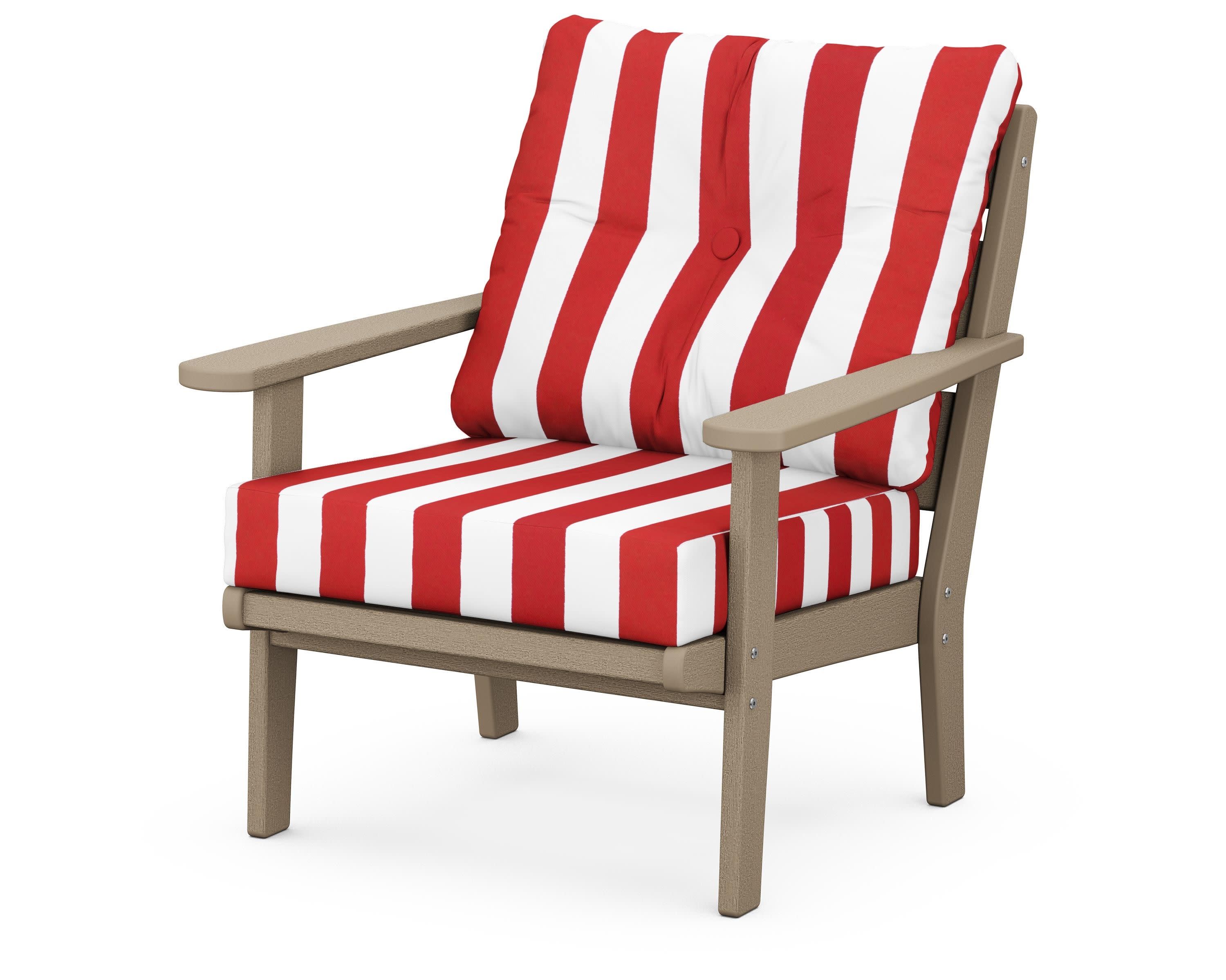 Lakeside Deep Seating Chair in Vintage Sahara / Cabana Stripe Crimson