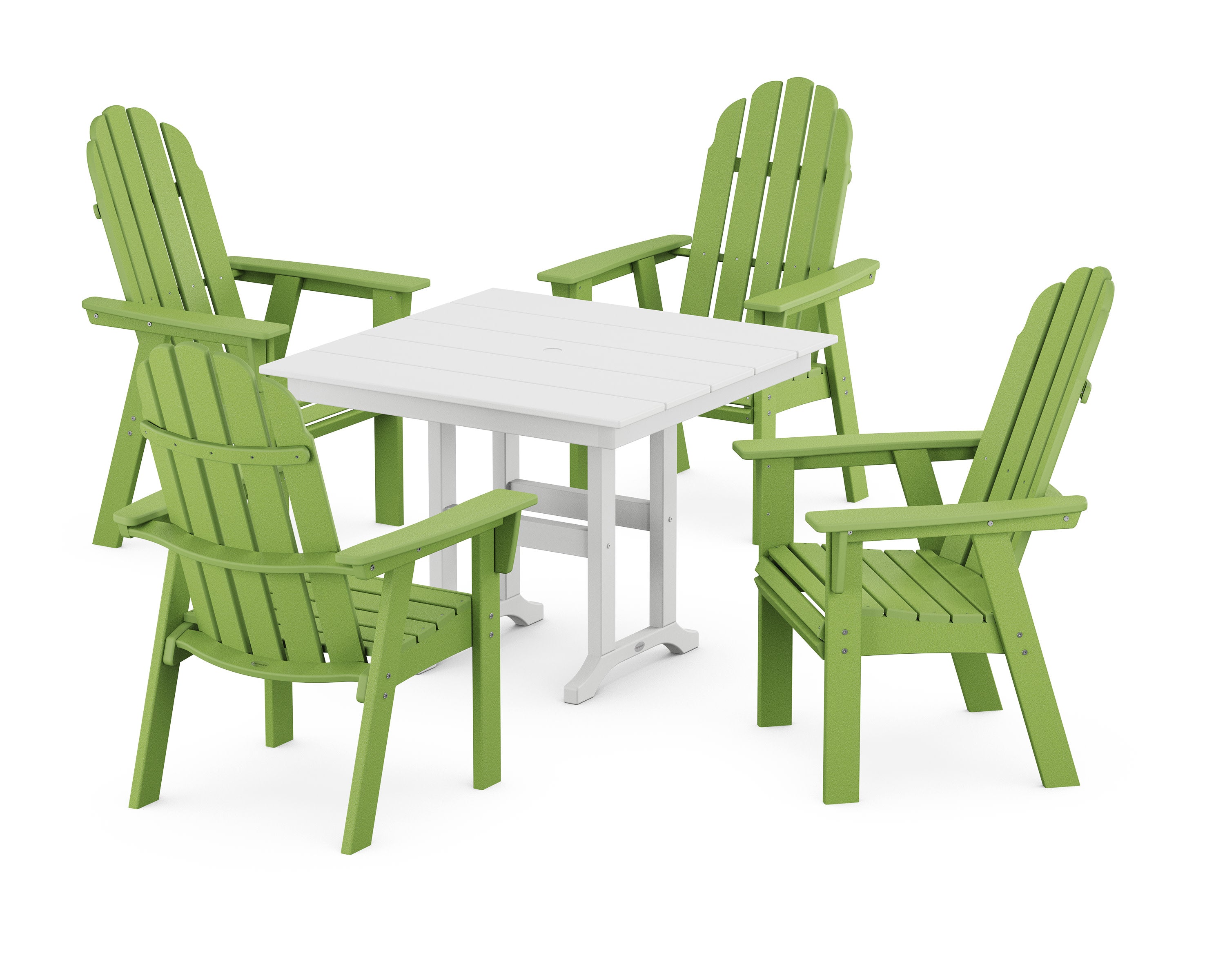 Vineyard Curveback Adirondack 5-Piece Farmhouse Dining Set in Lime / White