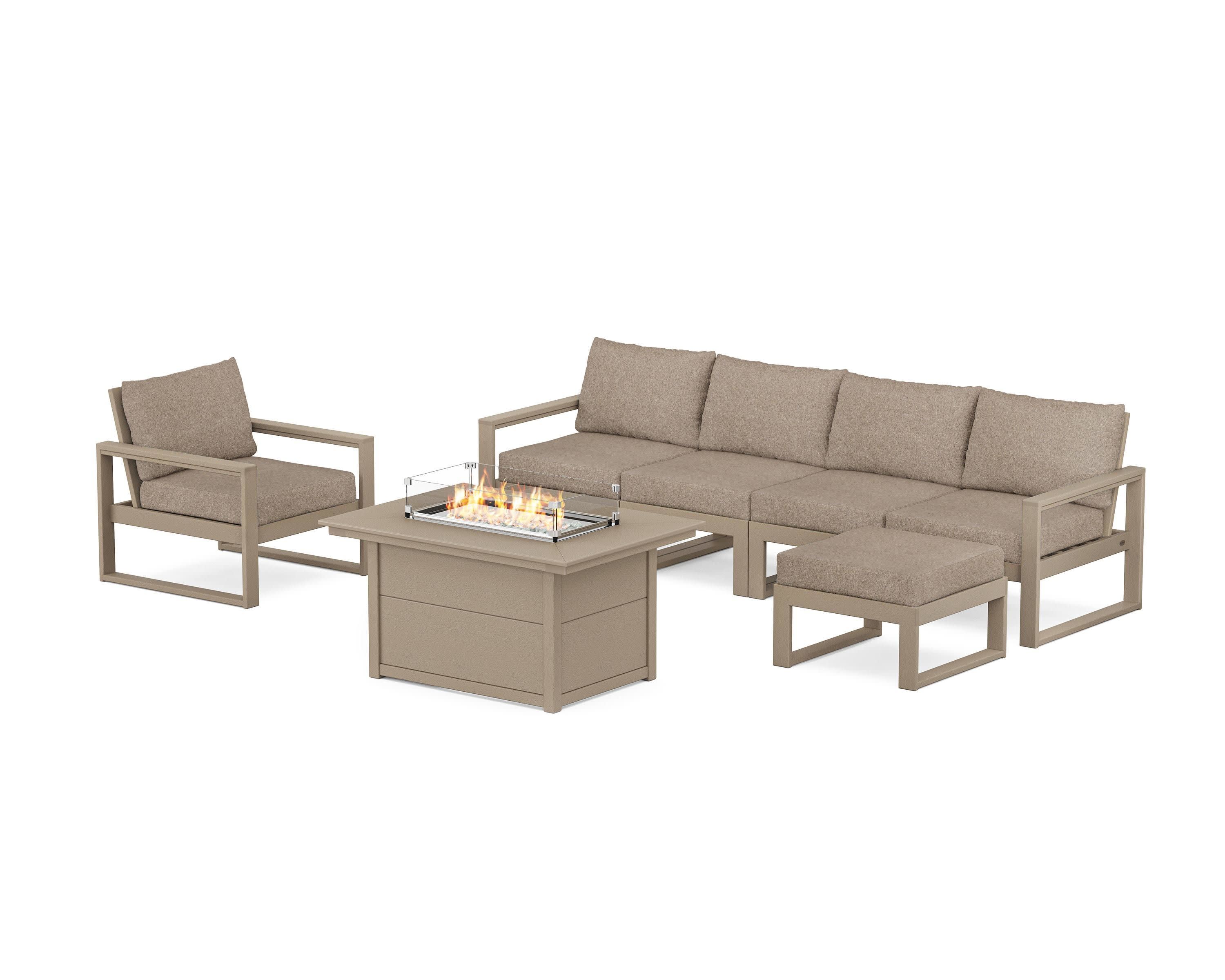 EDGE Sectional Lounge and Fire Pit Set in Vintage Sahara / Spiced Burlap