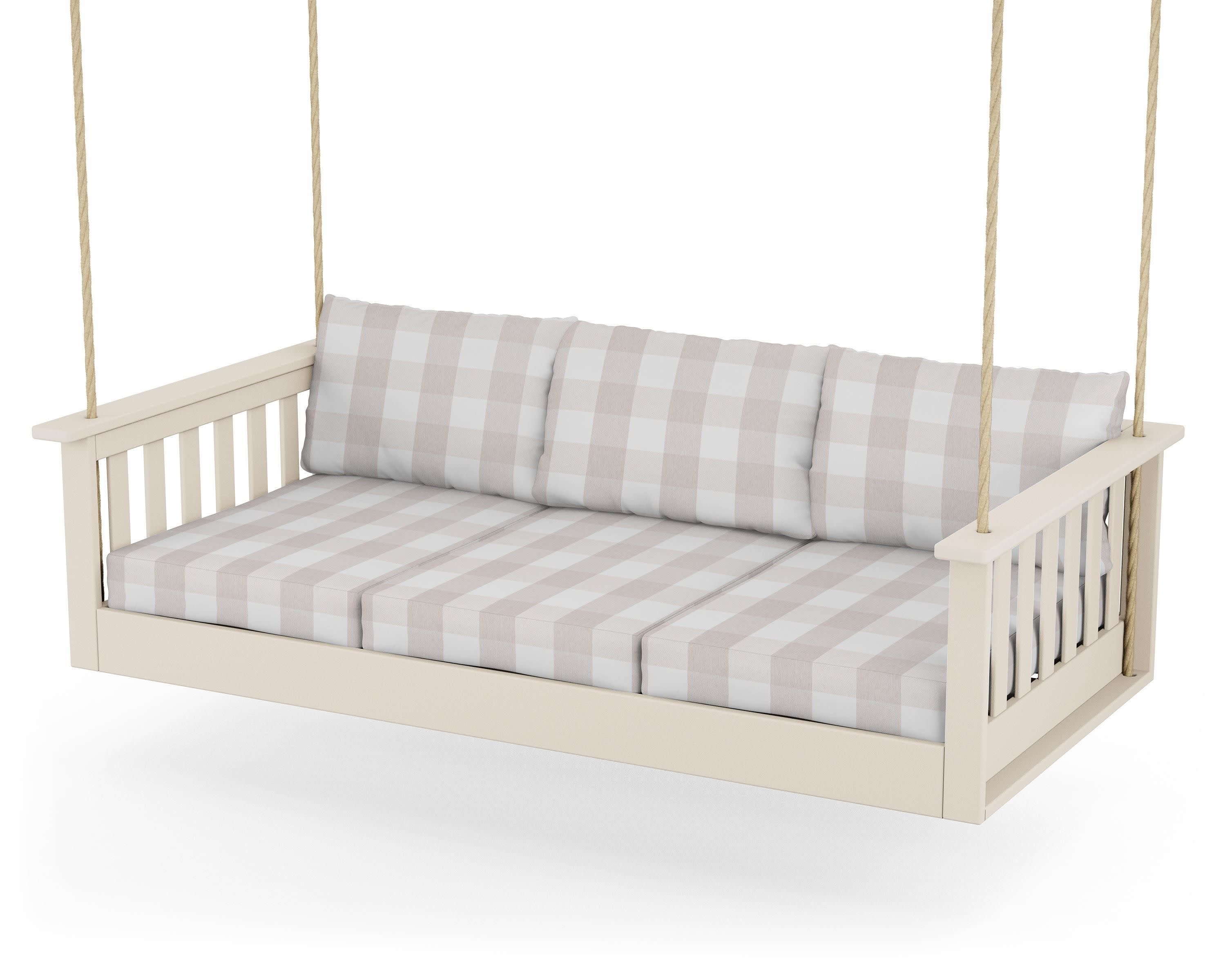 Vineyard Daybed Swing in Sand / Buffalo Plaid Dune Burlap