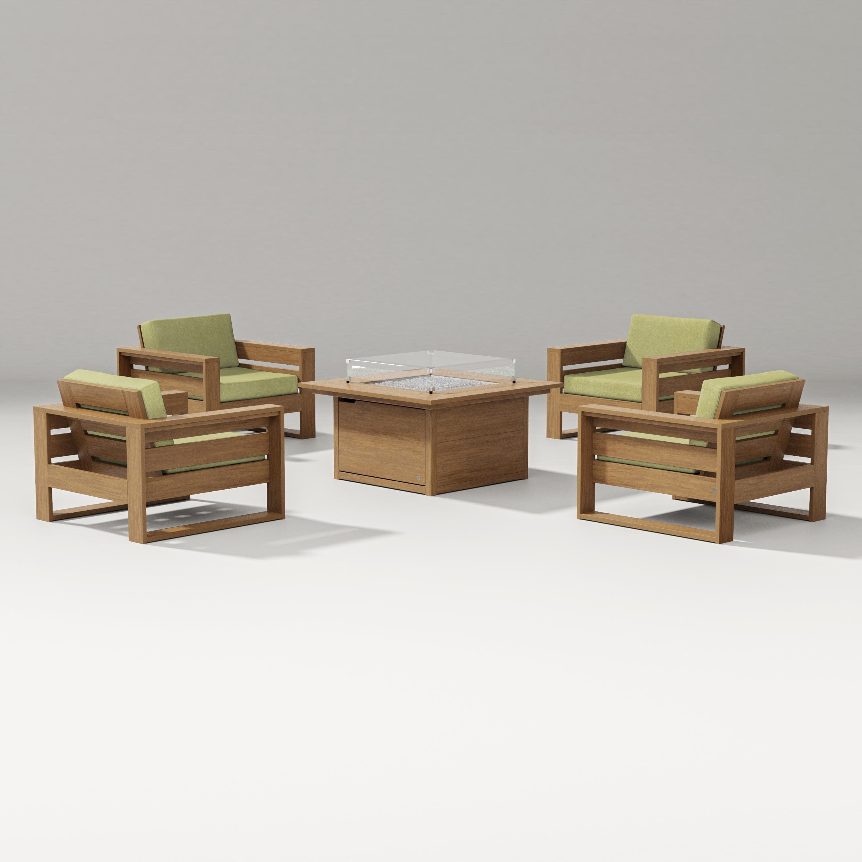 Latitude 5-Piece Lounge Fire Table Set in Natural / Chartreuse Boucle