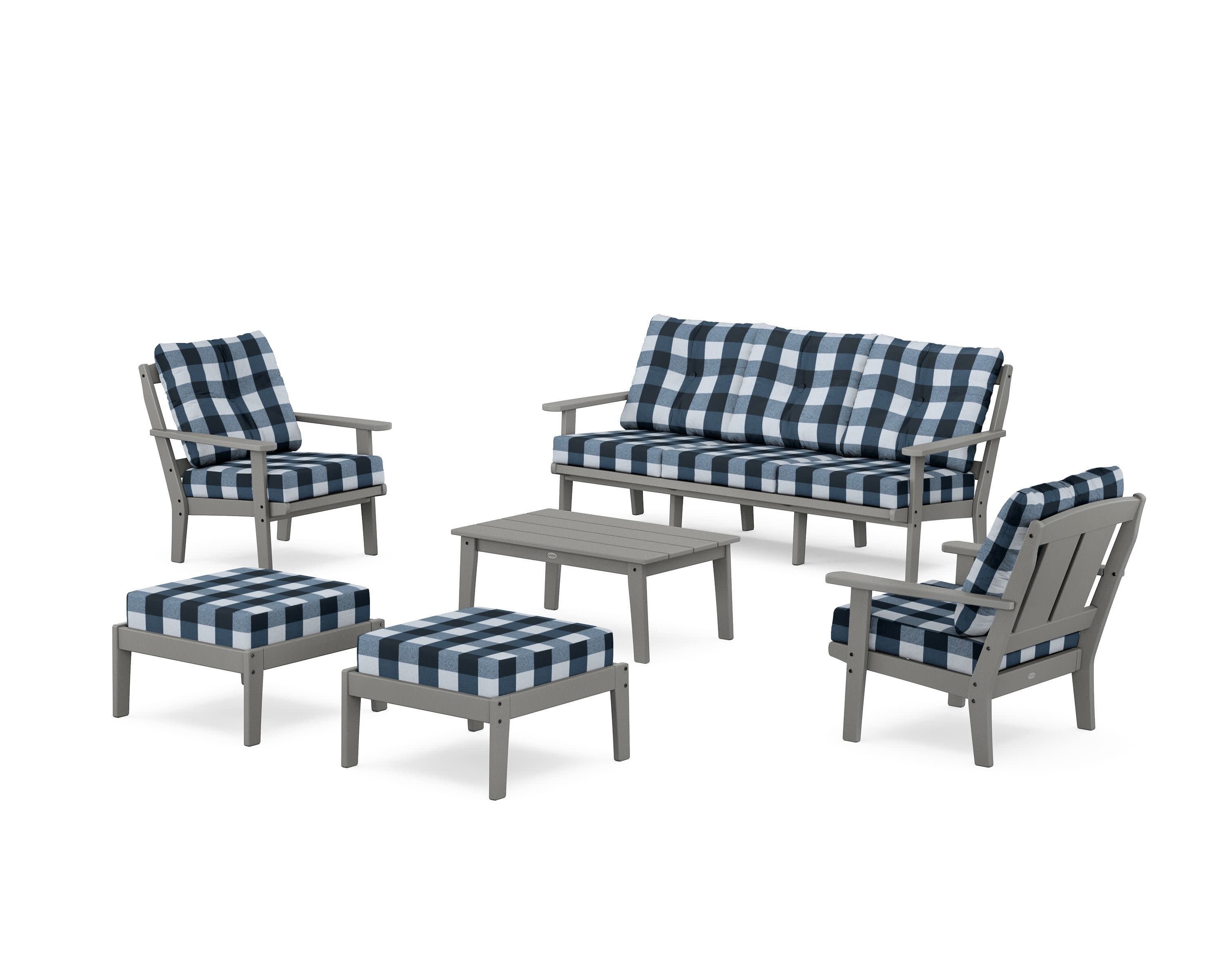 Mission 6-Piece Lounge Sofa Set in Slate Grey / Buffalo Plaid Marine Indigo