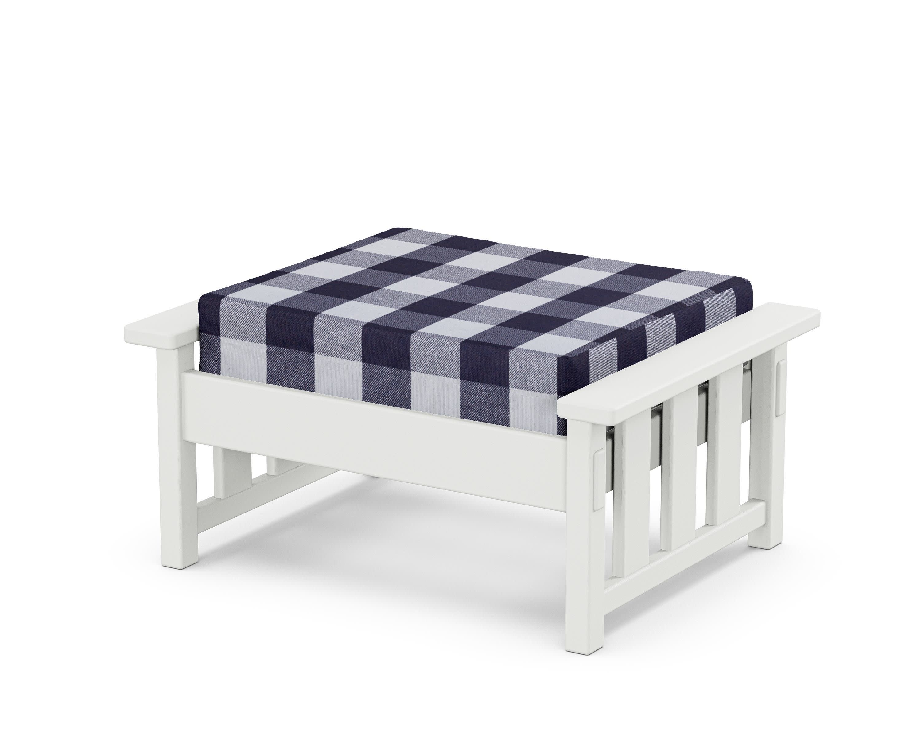 Acadia Deep Seating Ottoman in White / Buffalo Plaid Navy