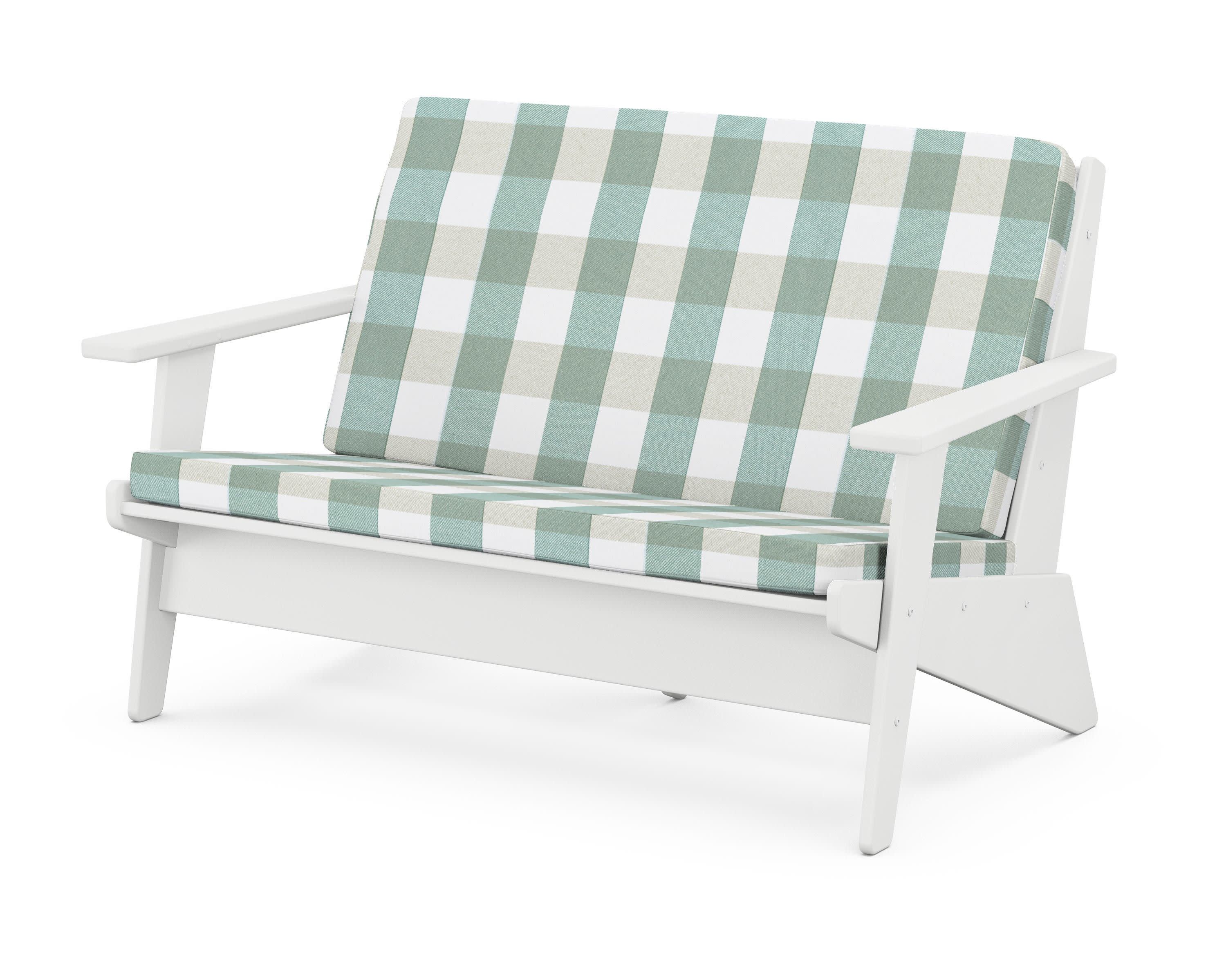 Riviera Modern Lounge Loveseat in White / Buffalo Plaid Glacier Spa
