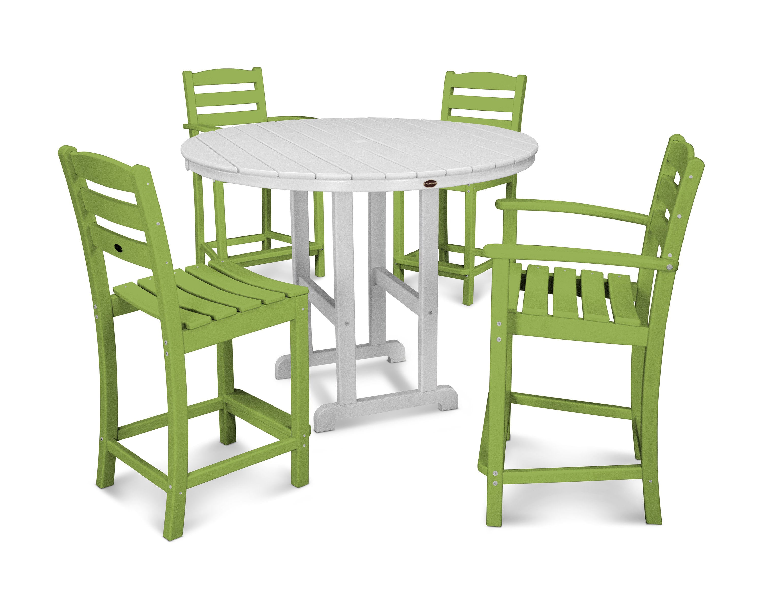 La Casa Caf 5-Piece Round Farmhouse Counter Dining Set in Lime / White