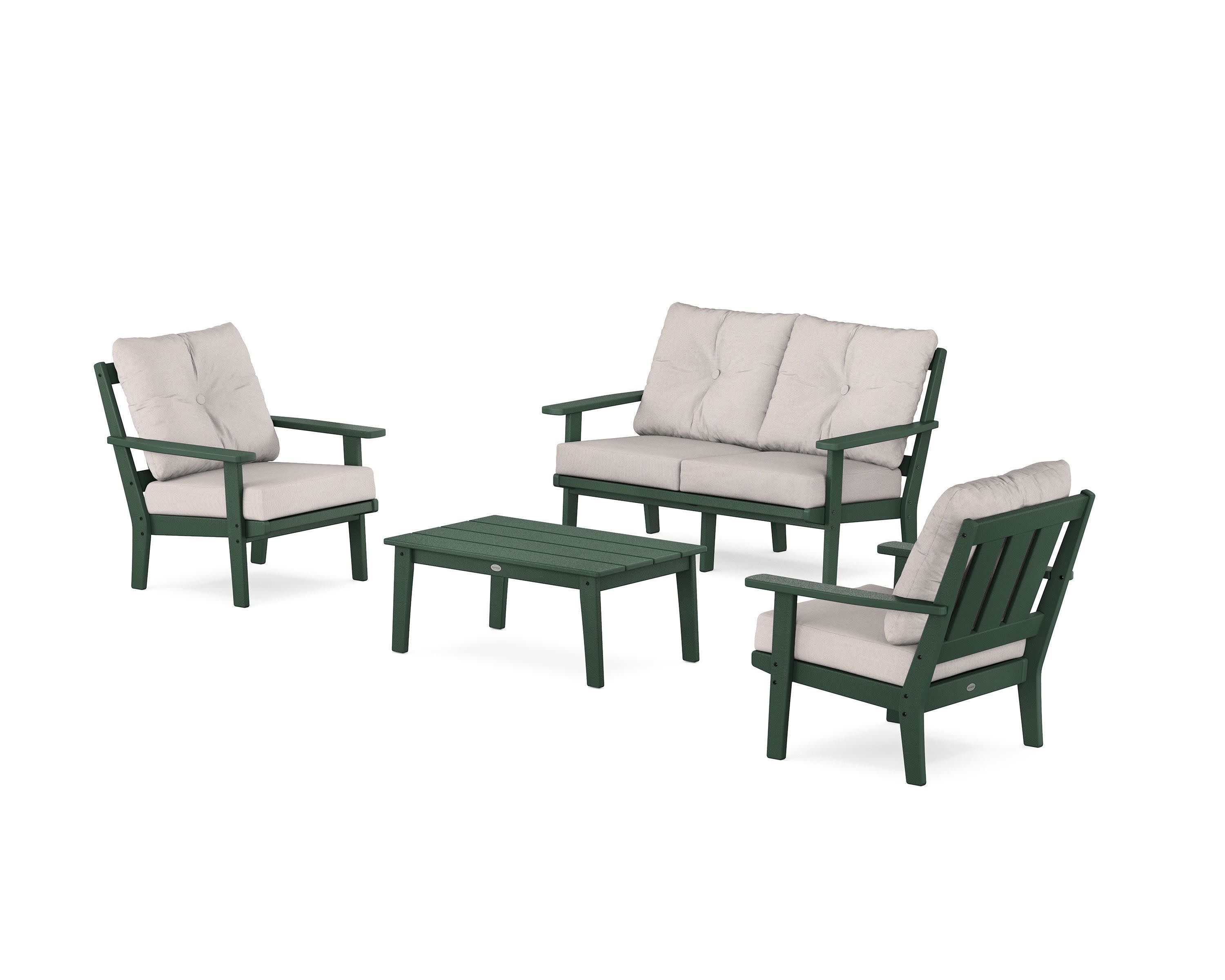 Oxford 4-Piece Deep Seating Set with Loveseat in Green / Dune Burlap