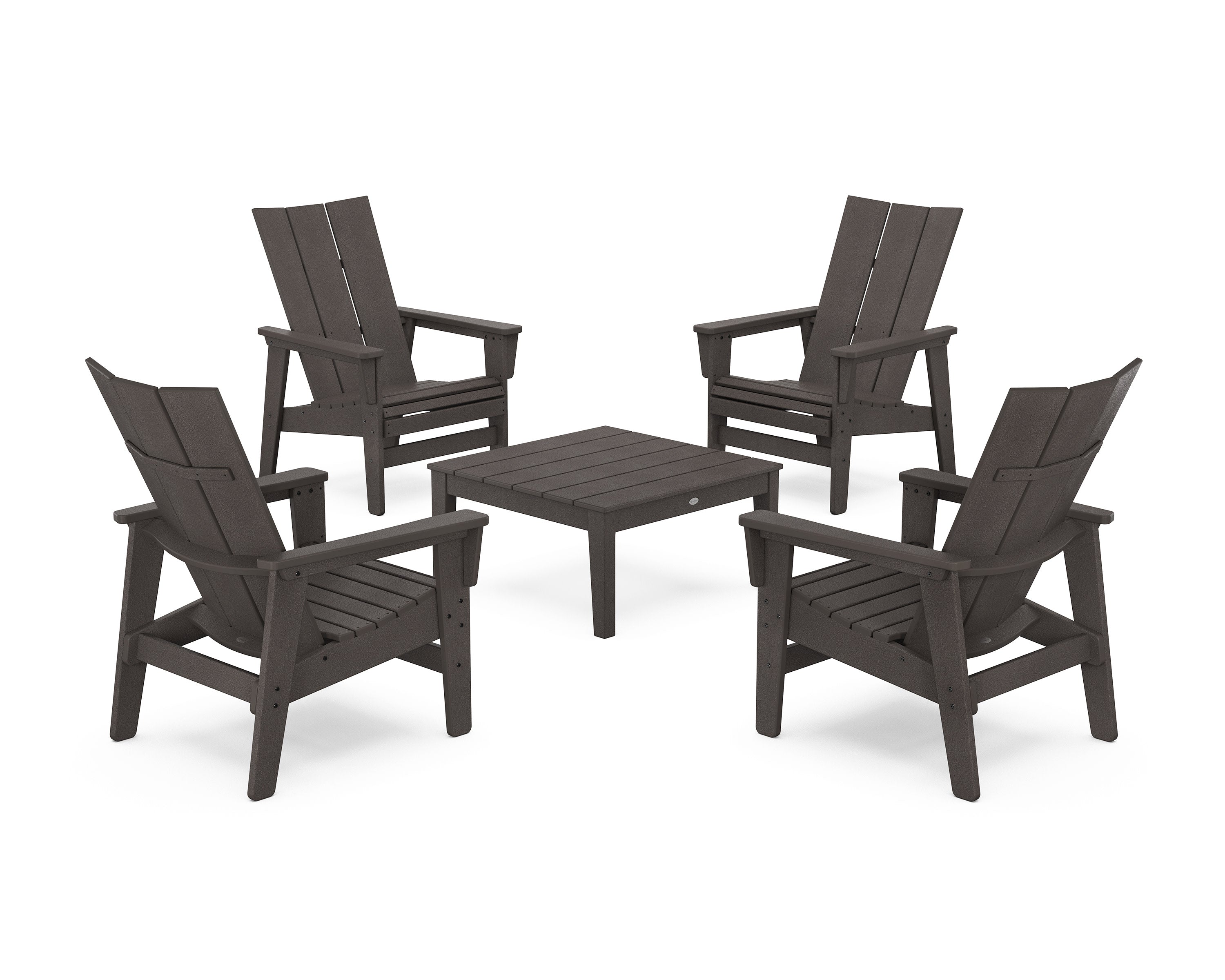 5-Piece Modern Grand Upright Adirondack Chair Conversation Group in Vintage Coffee