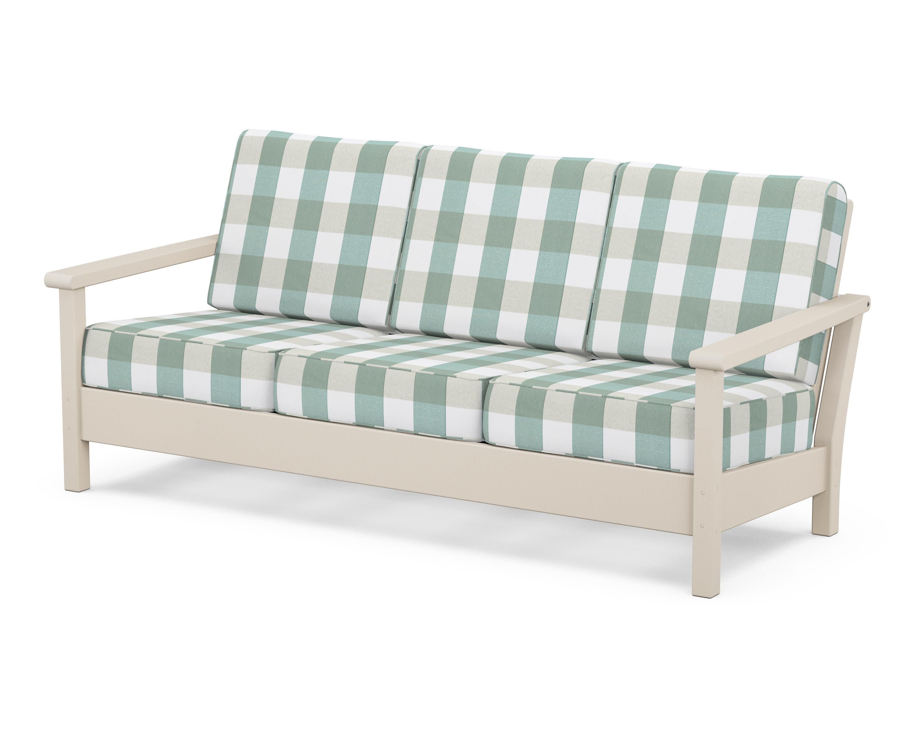 Harbour Deep Seating Sofa in Sand / Buffalo Plaid Glacier Spa