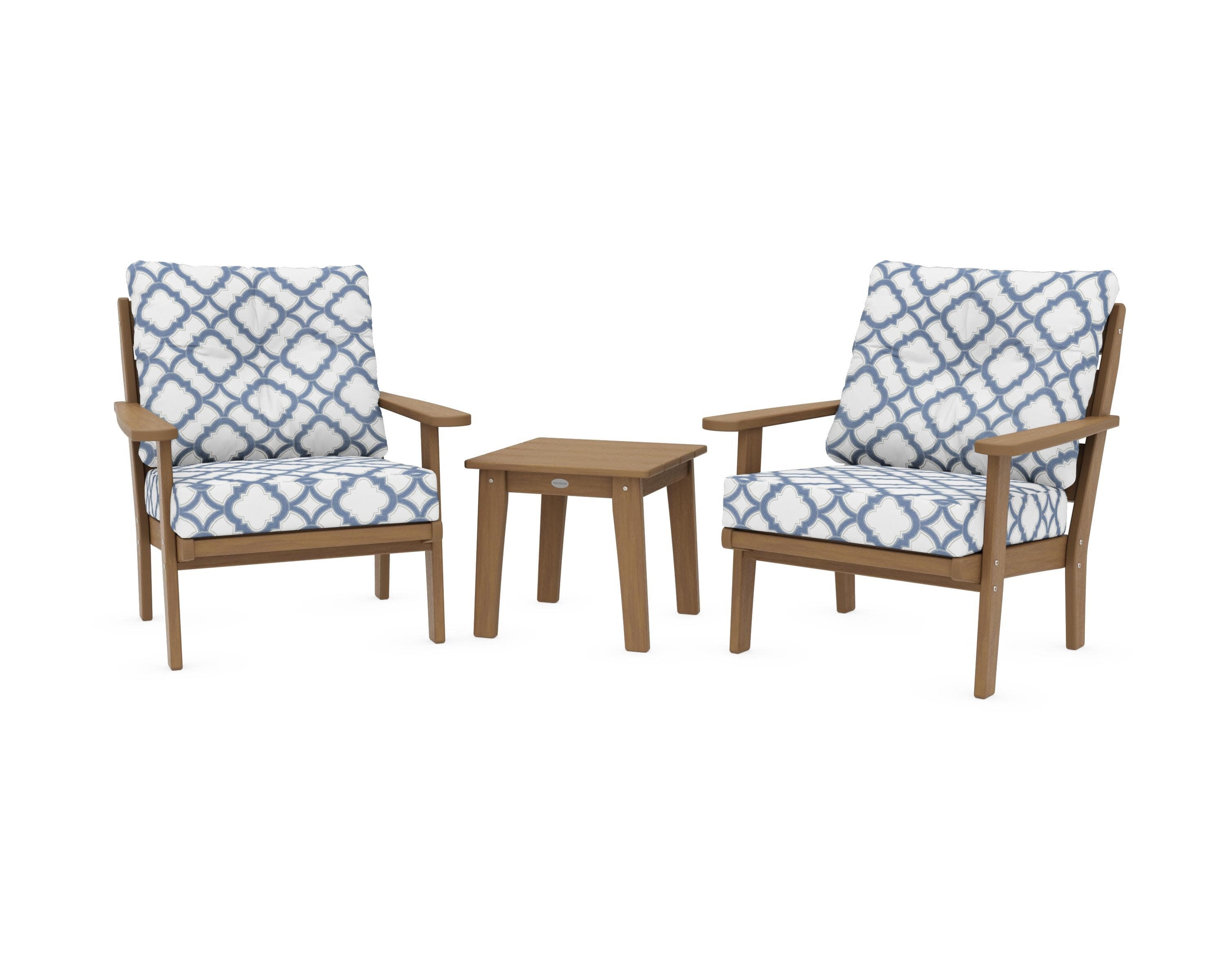 Lakeside 3-Piece Deep Seating Chair Set in Natural / Trellis Sky Blue