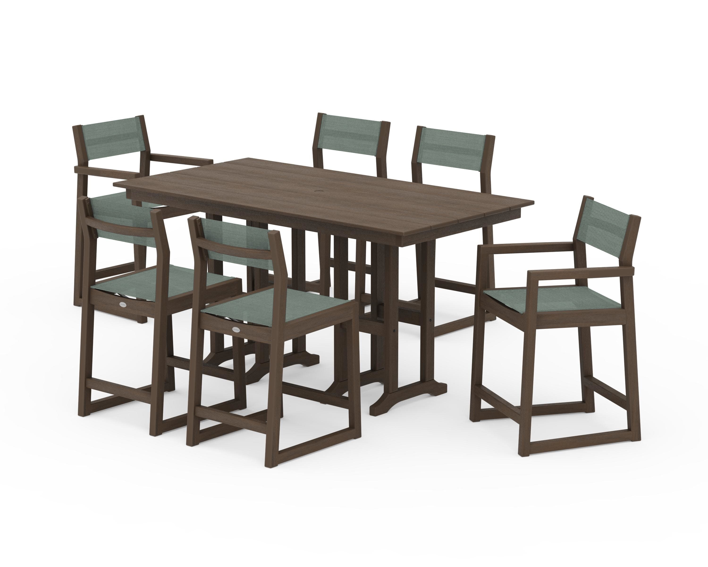 EDGE Sling 7-Piece Farmhouse Counter Set in Kona / Dupioni Sea Mist Sling