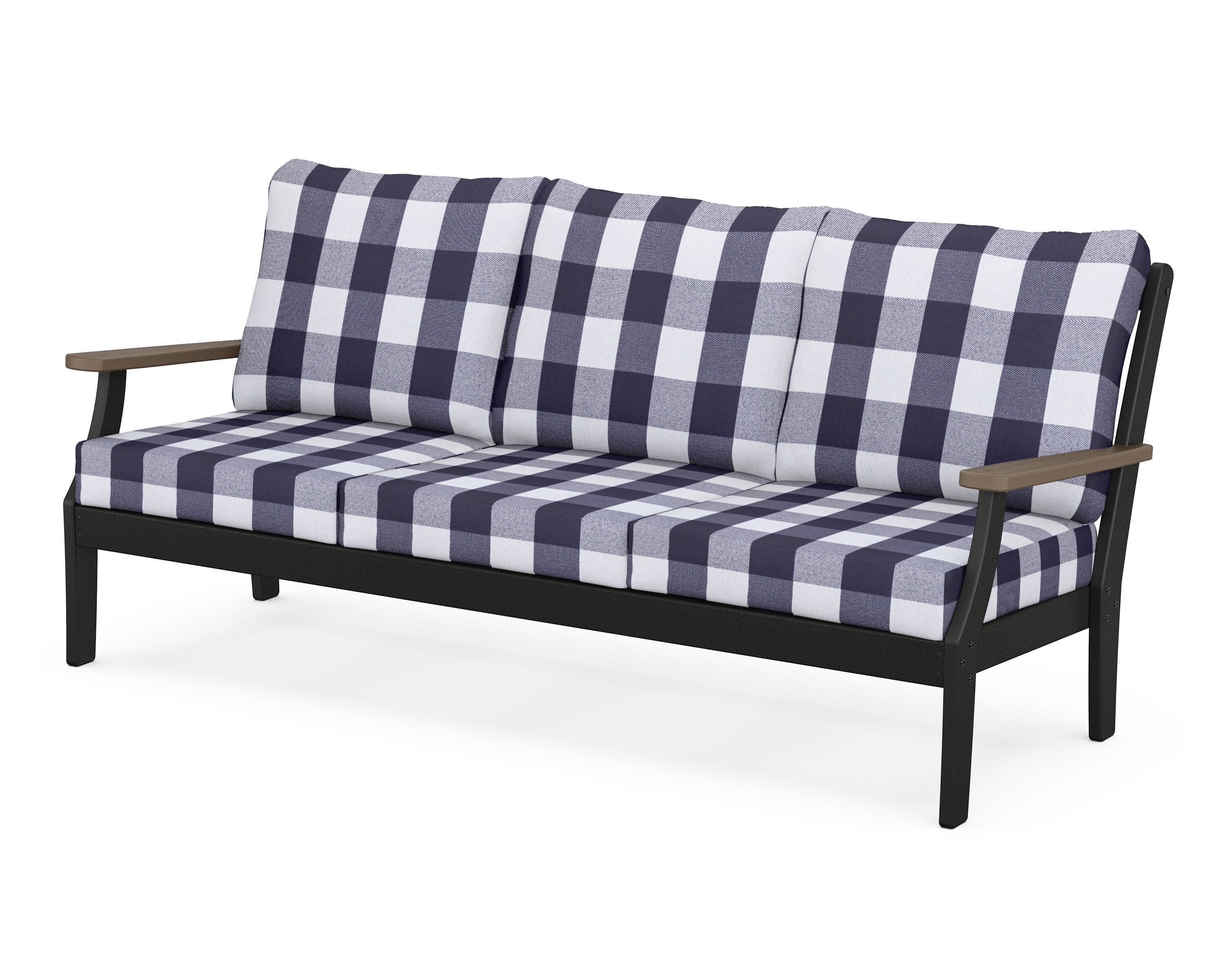 Braxton Deep Seating Sofa in Black / Kona / Buffalo Plaid Navy