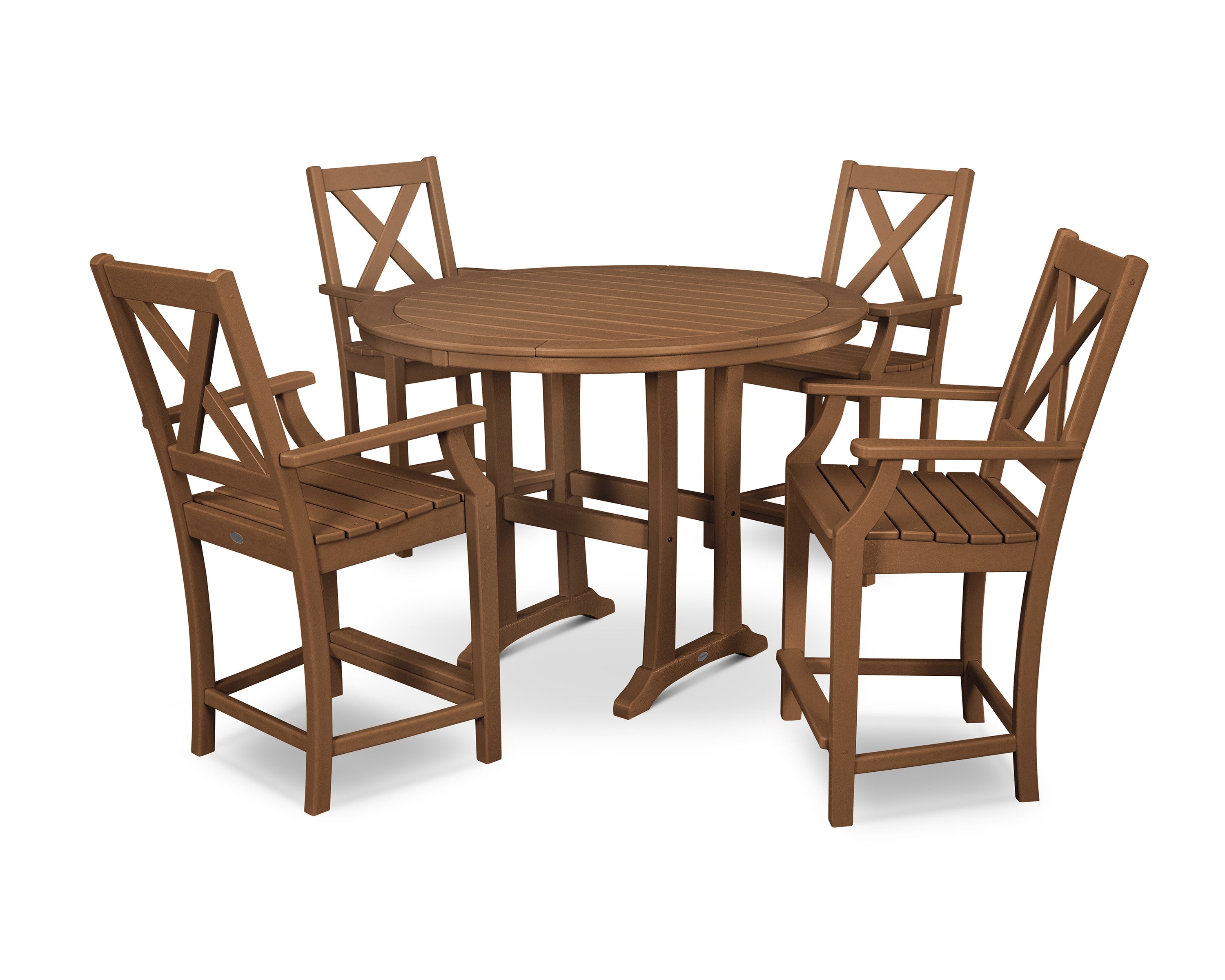 Braxton 5-Piece Nautical Trestle Arm Chair Counter Set in Teak