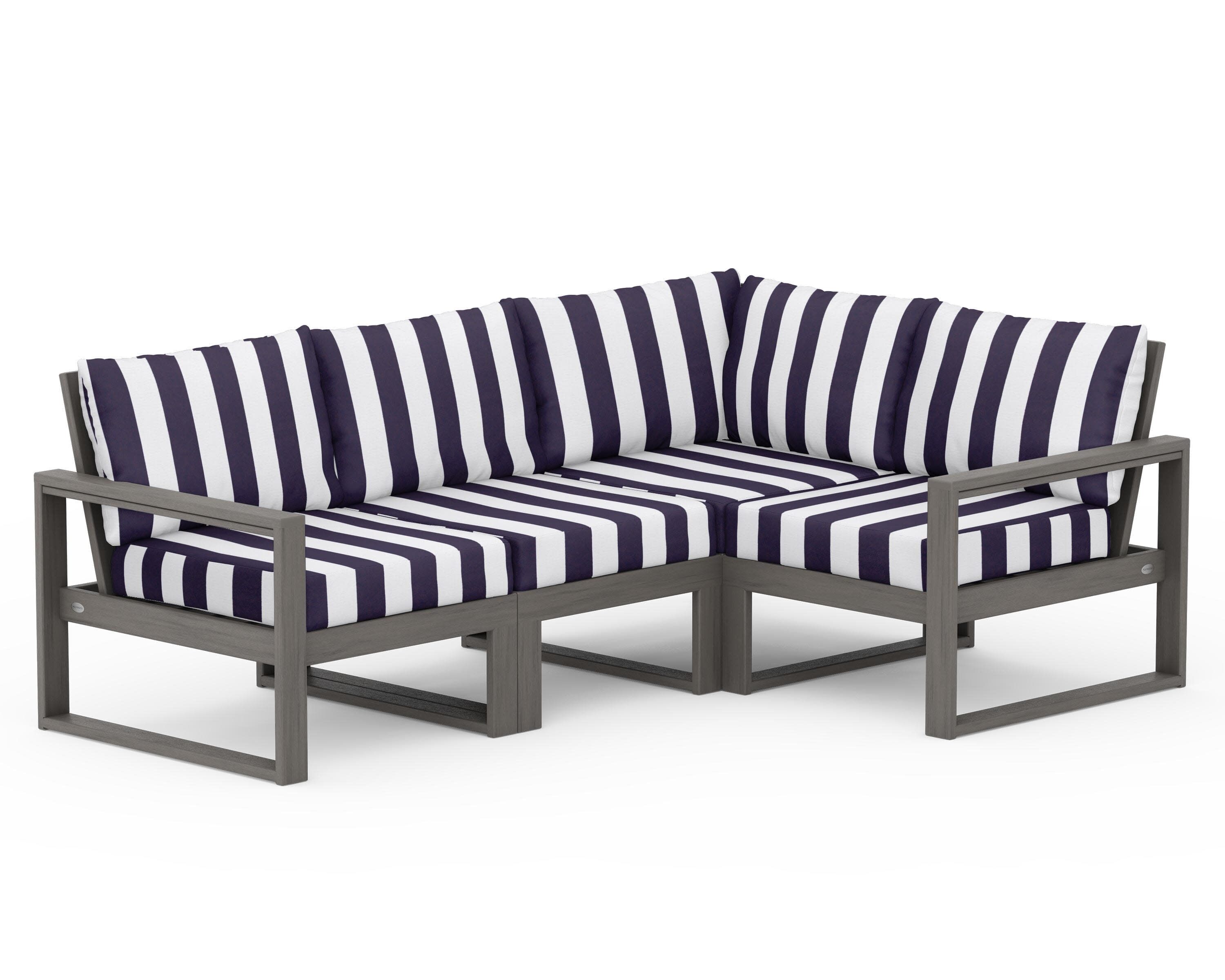 EDGE 4-Piece Modular Deep Seating Set in Driftwood / Cabana Stripe Navy