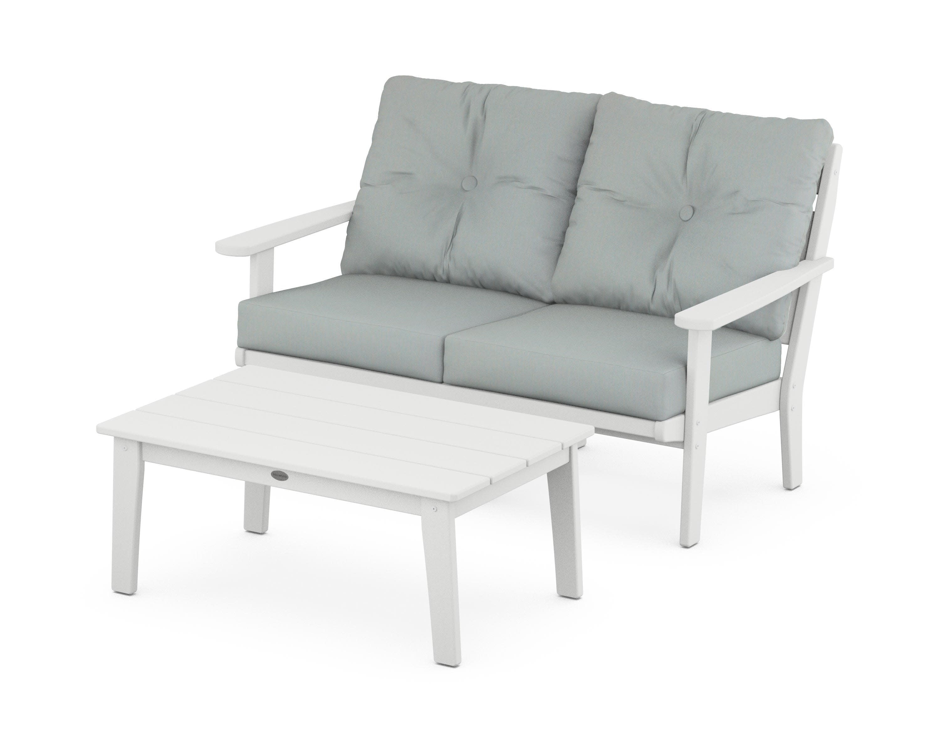 Lakeside 2-Piece Lounge Loveseat Set in White / Spa
