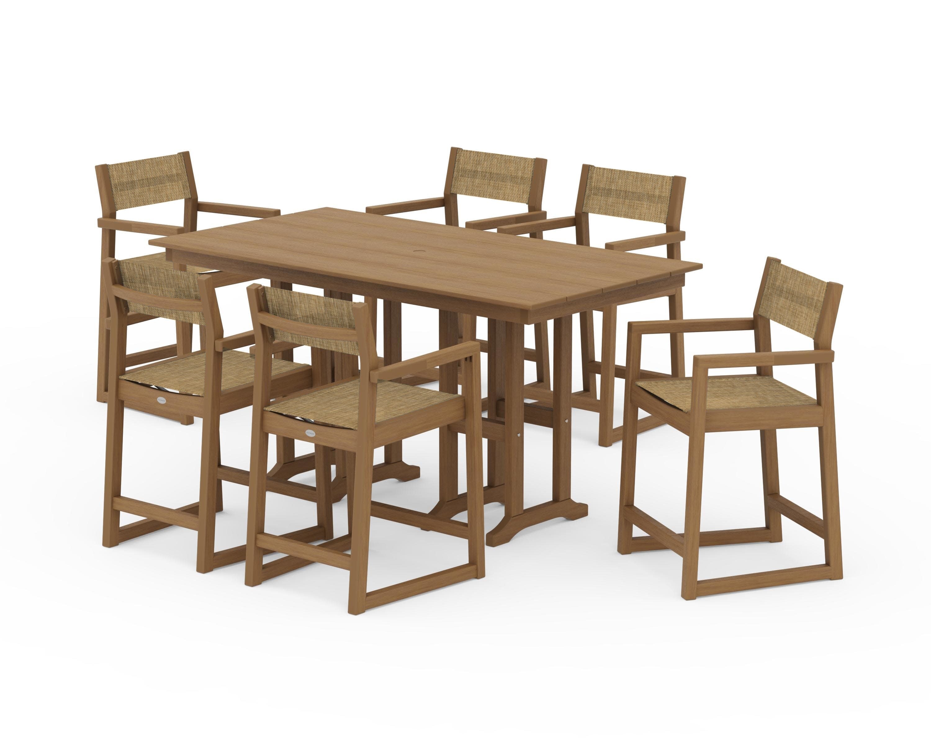 EDGE Sling Arm Chair 7-Piece Farmhouse Counter Set in Natural / Burlap Sling