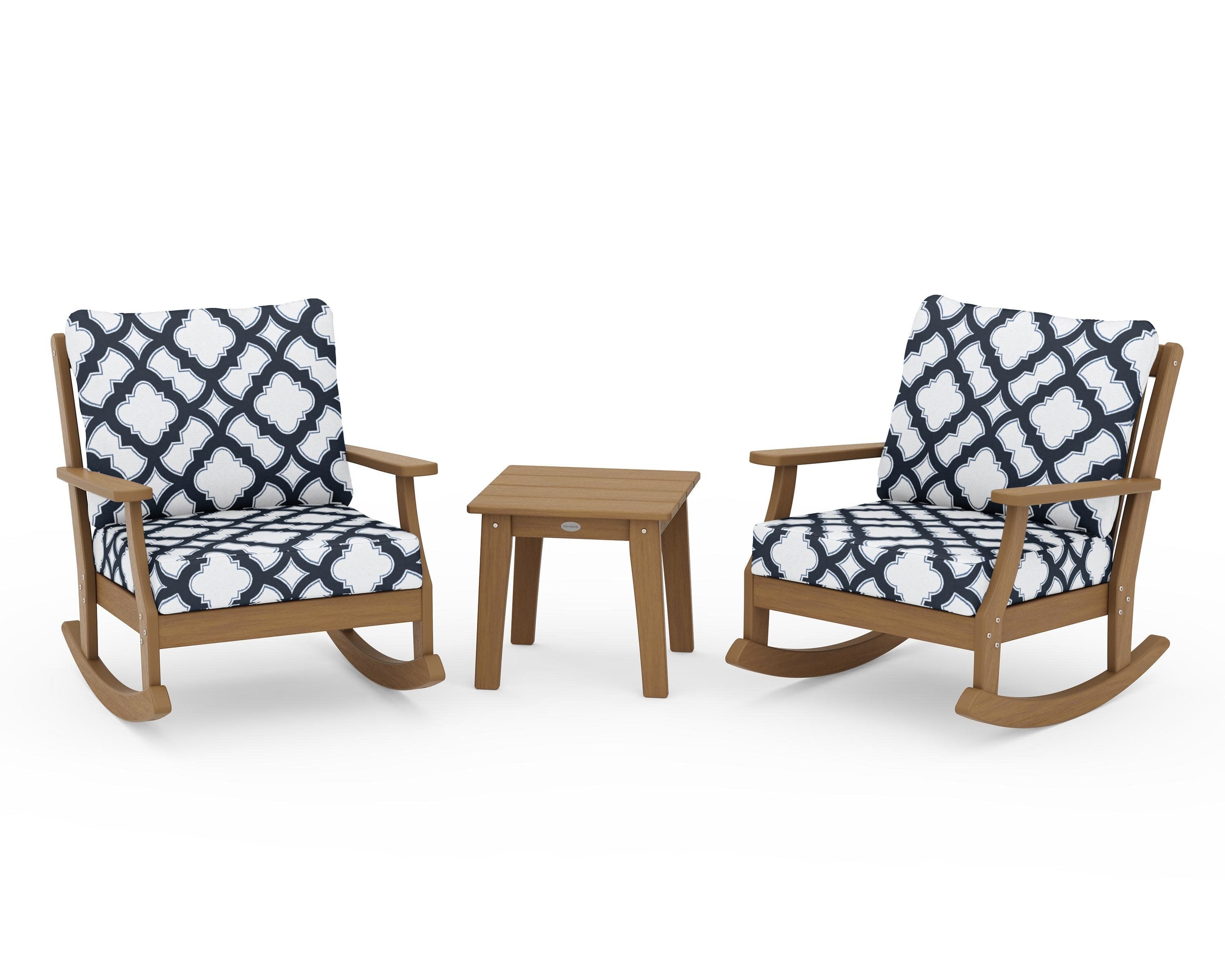 Braxton 3-Piece Deep Seating Rocker Set in Natural / Trellis Marine Indigo