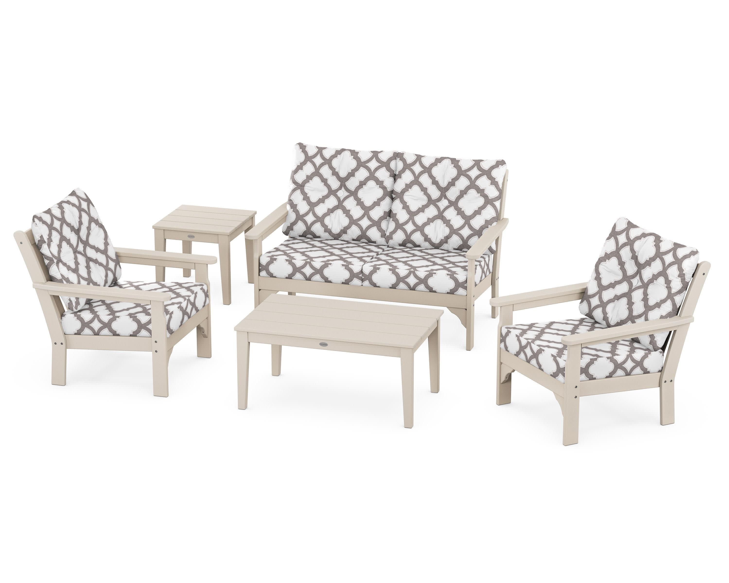 Vineyard 5-Piece Deep Seating Set in Sand / Trellis Grey Mist