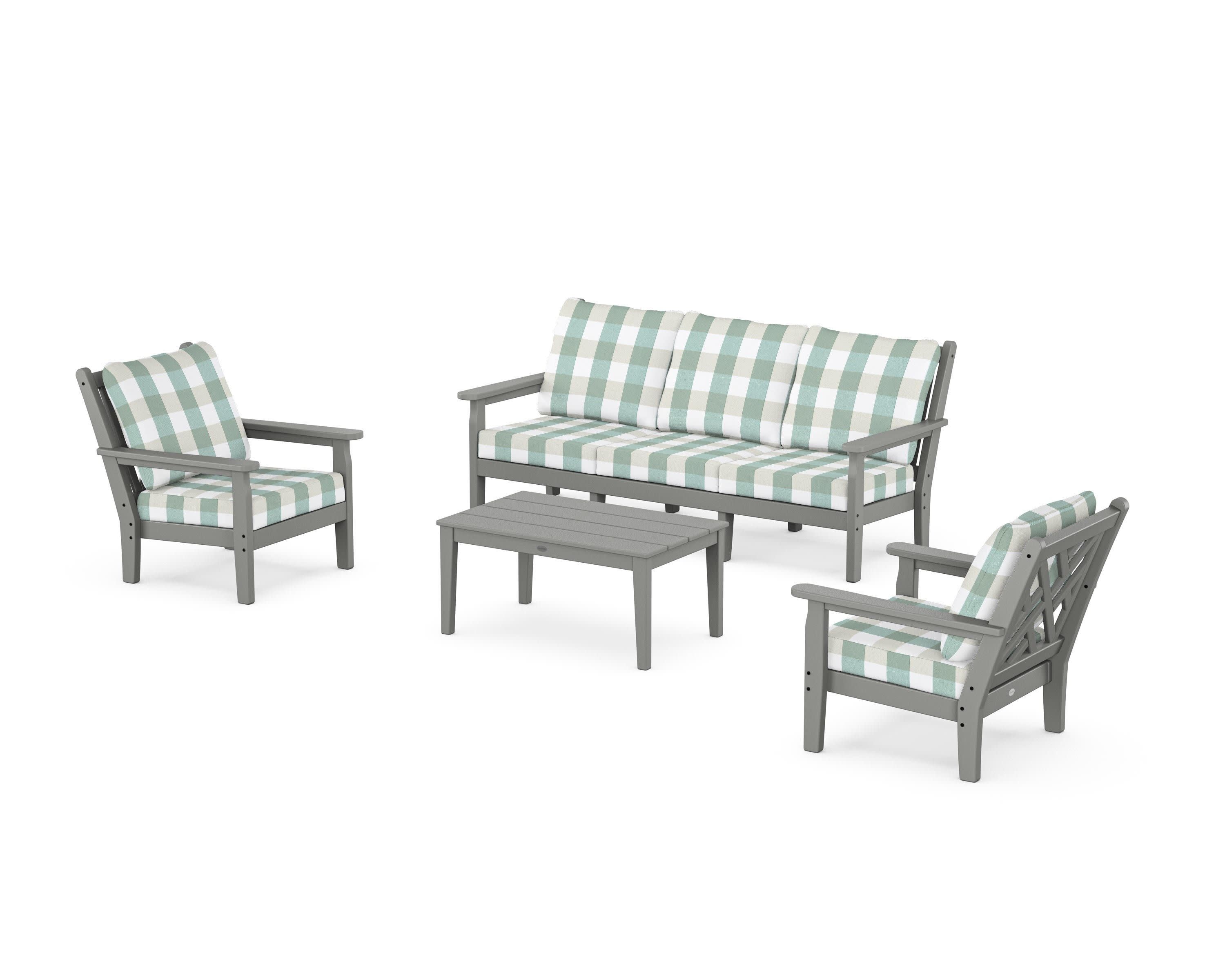Chippendale 4-Piece Deep Seating Set with Sofa in Slate Grey / Buffalo Plaid Glacier Spa