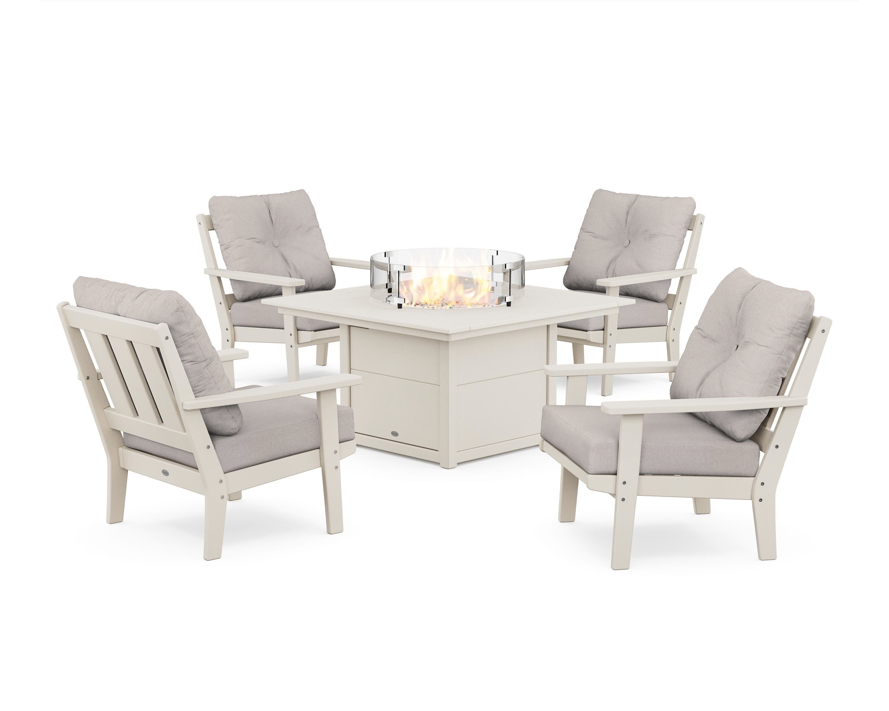 Oxford 5-Piece Deep Seating Set with Fire Pit Table in Sand / Dune Burlap