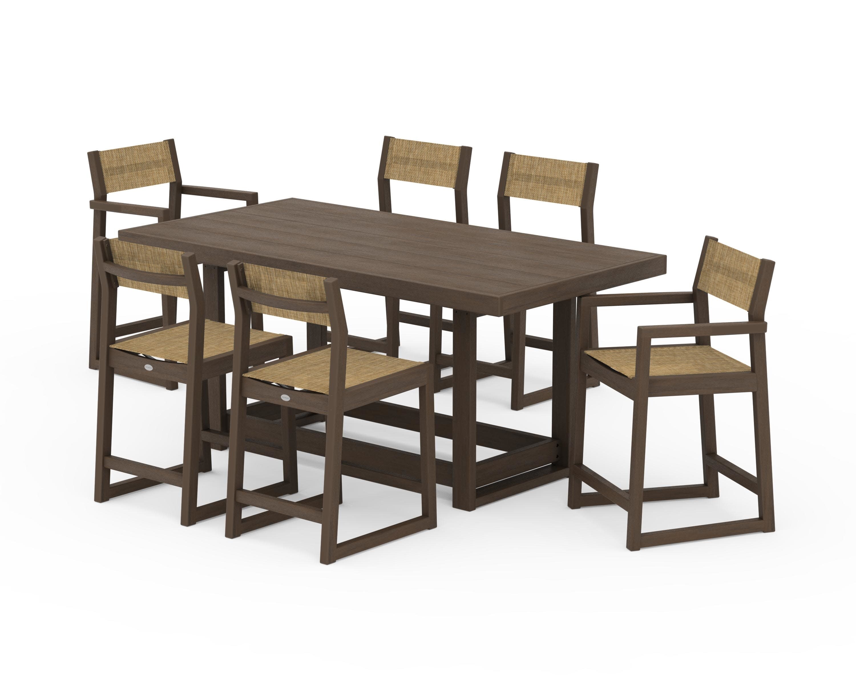 EDGE Sling 7-Piece Counter Table Set in Kona / Burlap Sling