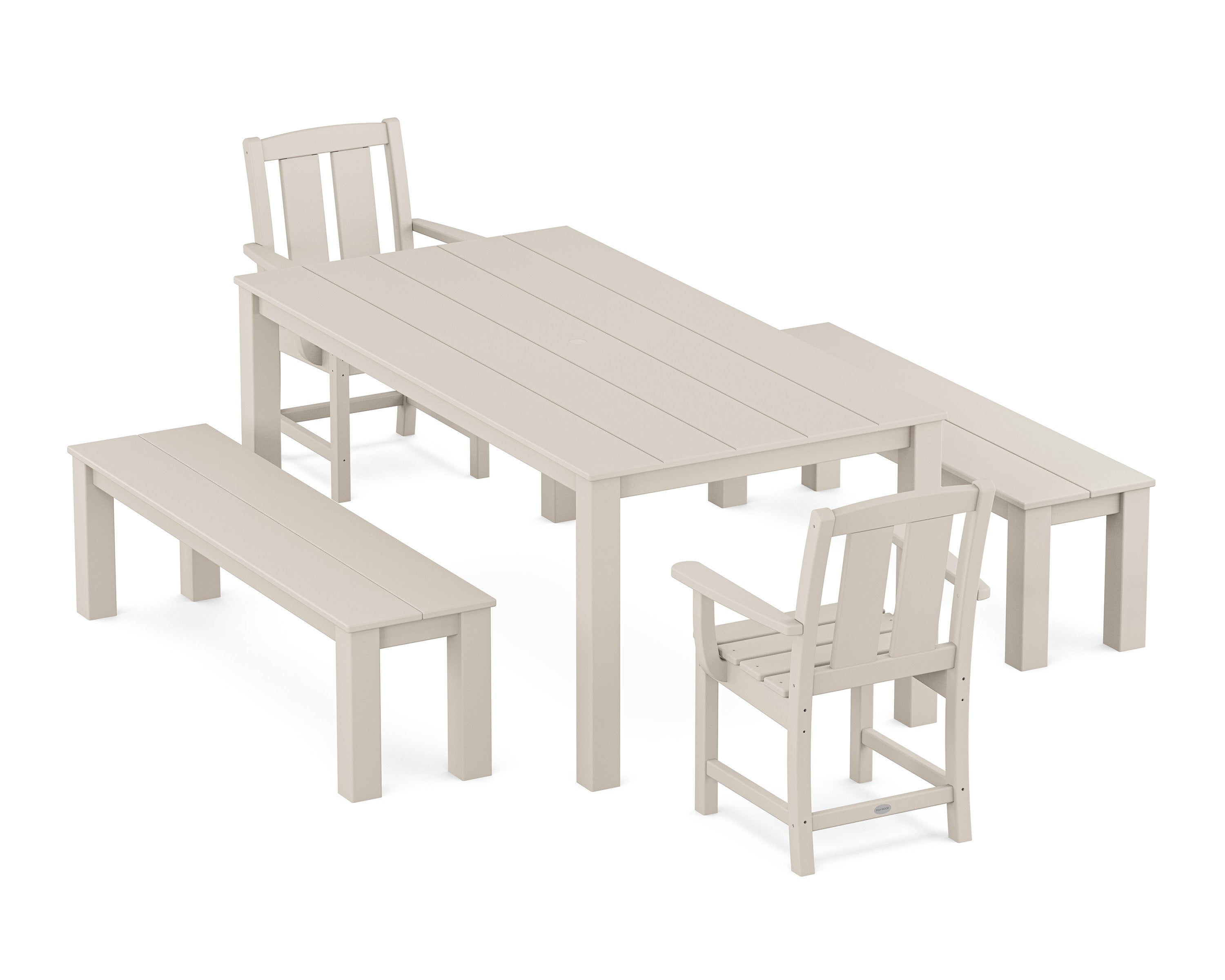 Mission 5-Piece Parsons Dining Set with Benches in Sand