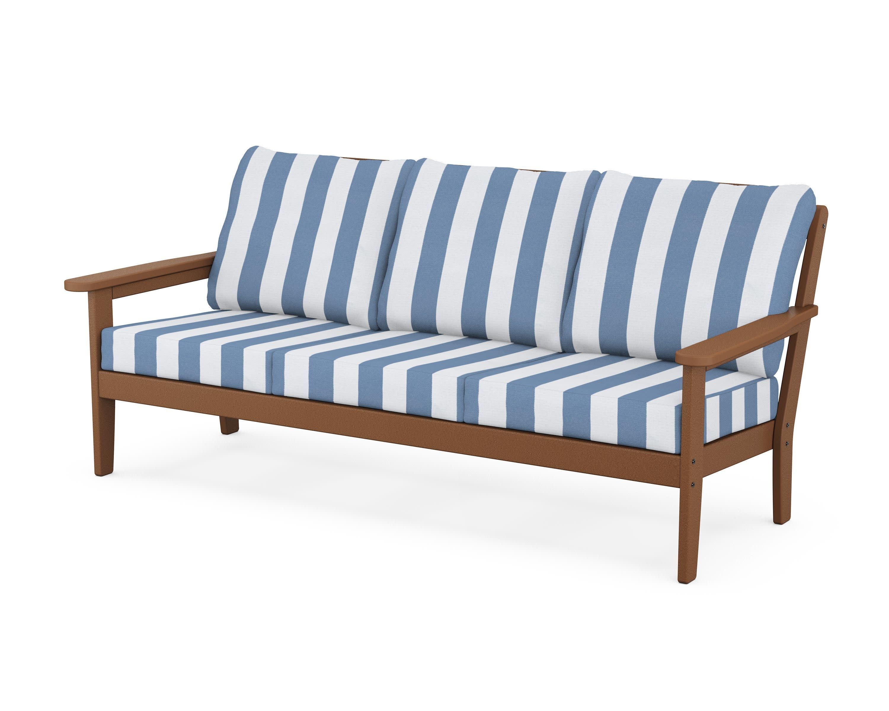 Cottage Deep Seating Sofa in Teak / Cabana Stripe Sky Blue