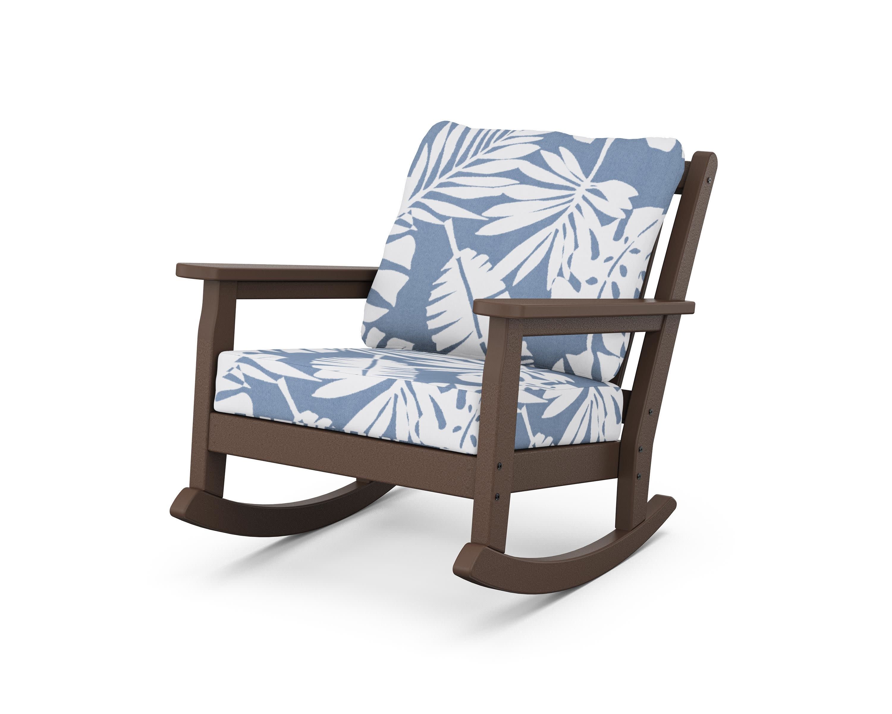 Chippendale Deep Seating Rocking Chair in Mahogany / Leaf Sky Blue