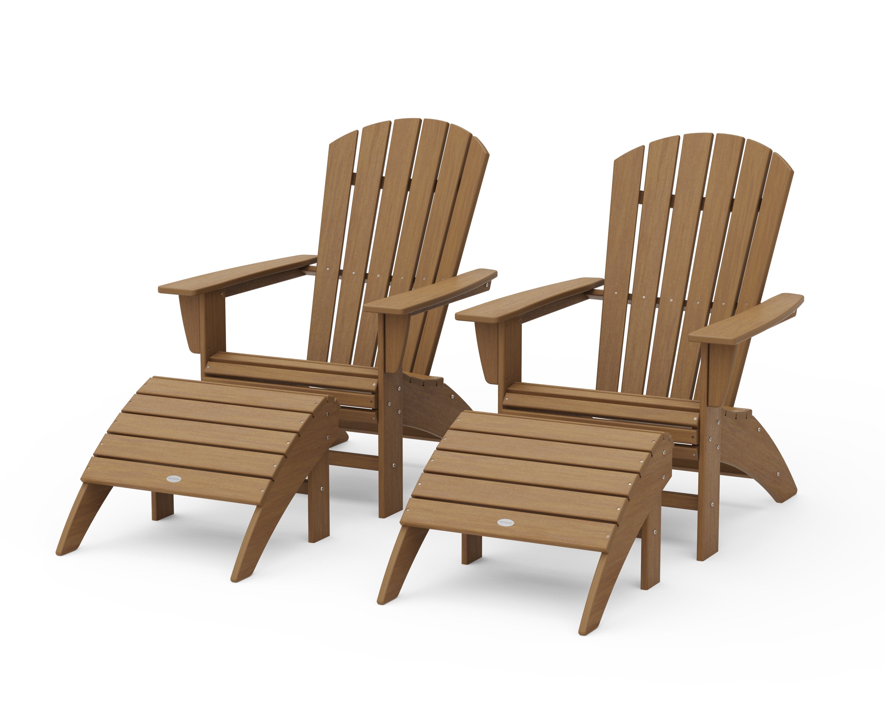 Nautical Curveback Adirondack Chair 4-Piece Set with Ottomans in Natural